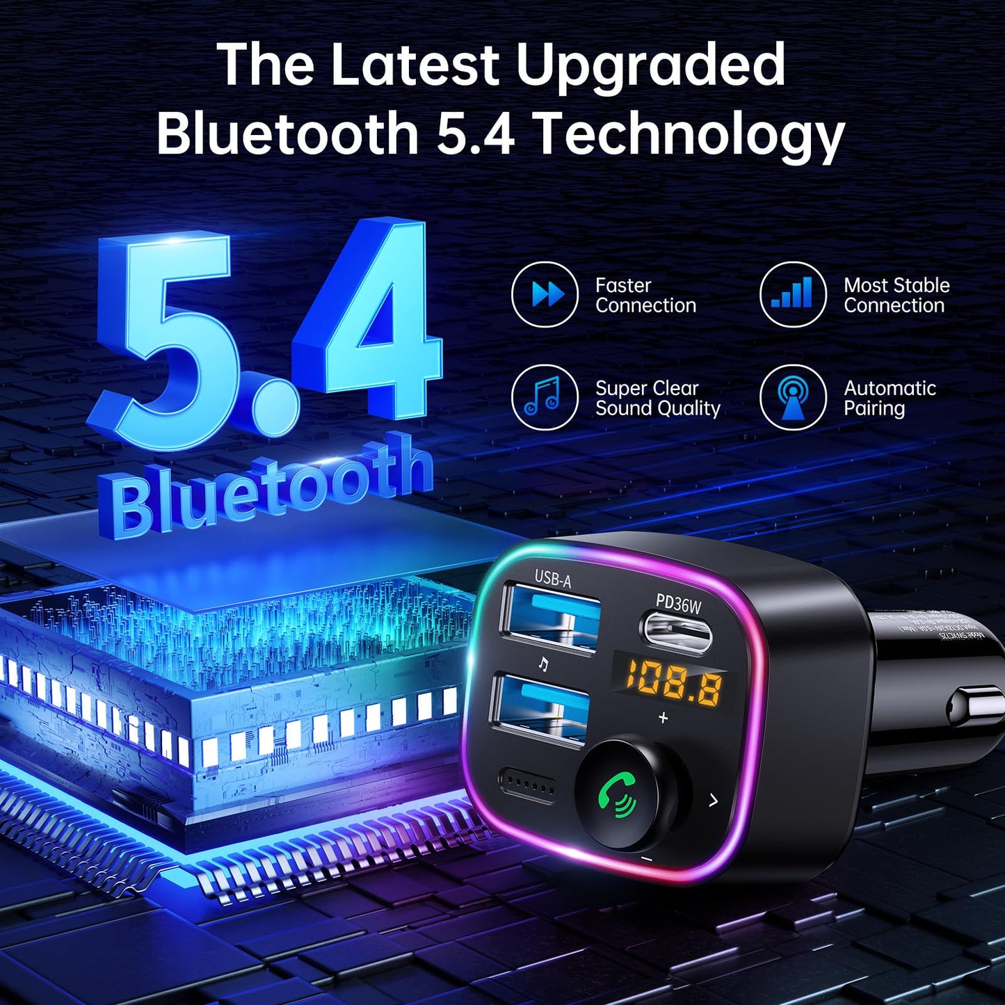 Syncwire Bluetooth 5.4 FM Transmitter Car Adapter 48W (PD 36W & 12W) and MagSafe Car Mount