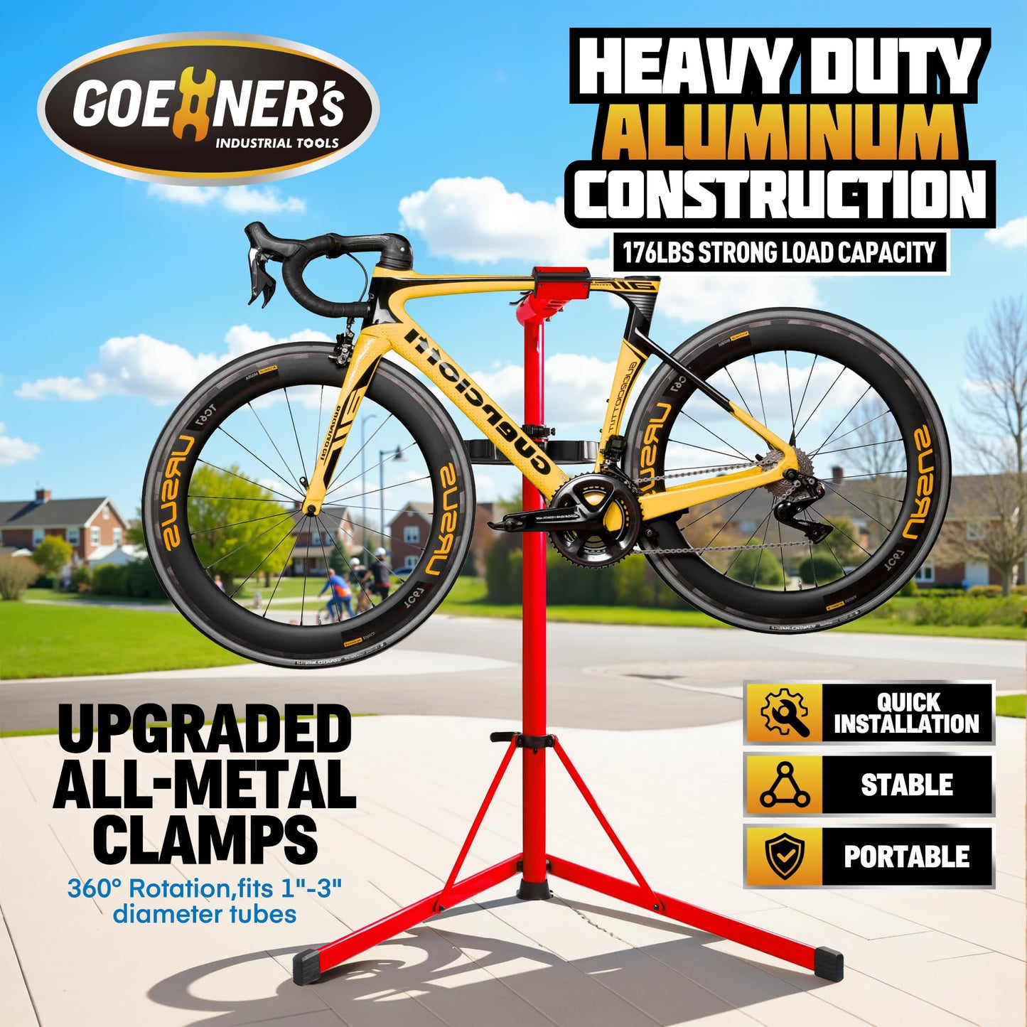 Osluken 2026 Improved Max 176 LBS Bike Repair Stand, Heavy Duty Bike Stand Repair, Portable Bicycle Repair Stand Aluminum Steel Bike Manintenance Stand Workstand for E-bikes, Mountain Bikes, Road Bikes, MTB, RB-Red