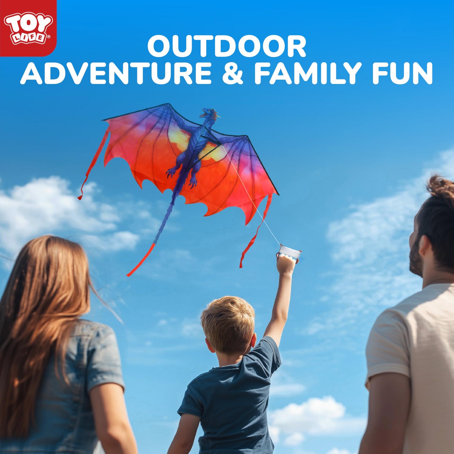 TOY Life 55.9'' Dragon Kites Easy to Fly for Kids Adults with 328.1 FT String, Beach Kite Outdoor Game Outside Toys Activity, Dragon Toys for Kids, Gift for Boys Ages 4-8
