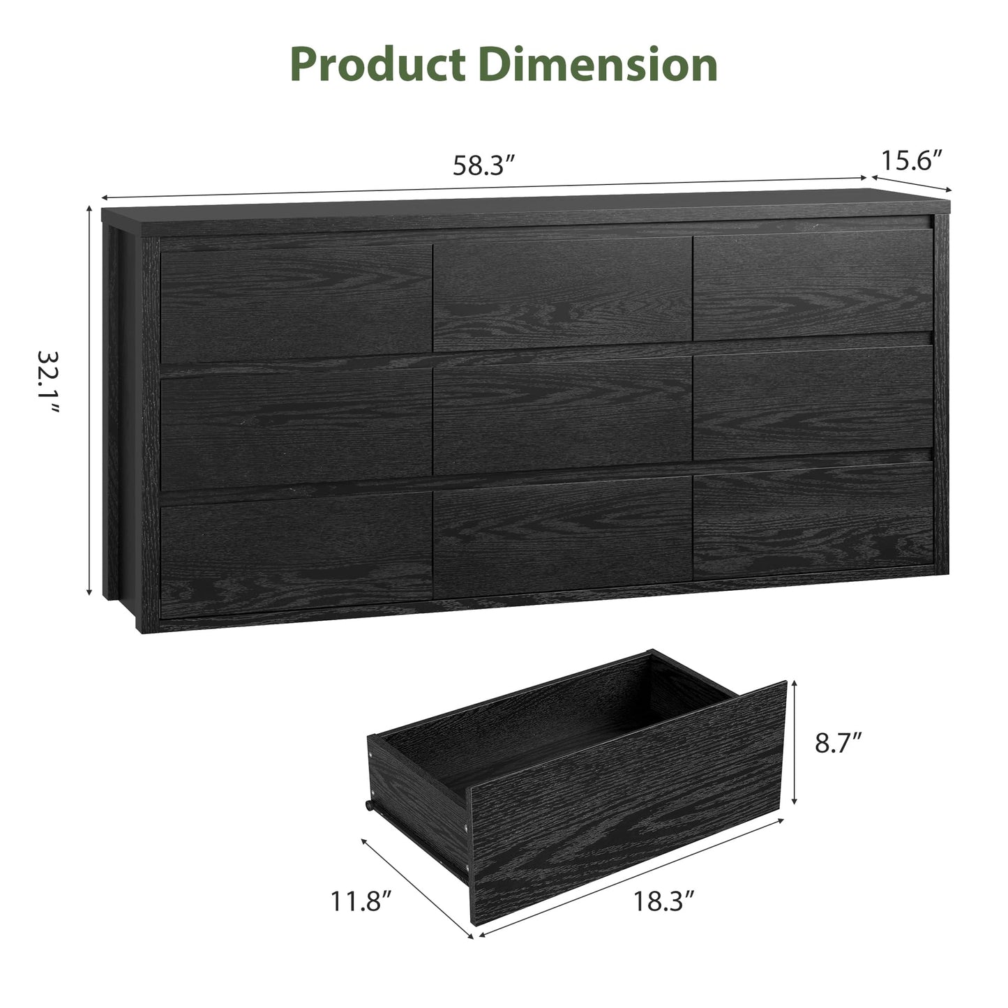 GarveeHome 9 Drawer Dresser for Bedroom, Wide Modern Chest of Drawers, Large Wood Dresser Wooden Storage Organizer for Living Room, Hallway Entryway