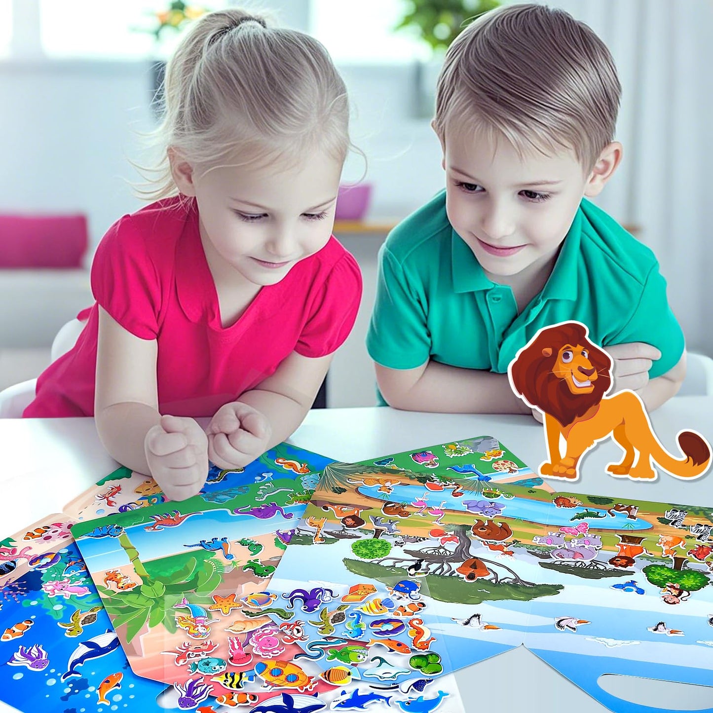 Cosomia 6 Set (260pcs) Puffy Sticker Books Activity for Kids, Animal, Farm, Dinosaurs, Space, Vehicle, Ocean, 3D Reusable Stickers for Boys and Girls, Travel Sticker Books for Kids Ages 3+