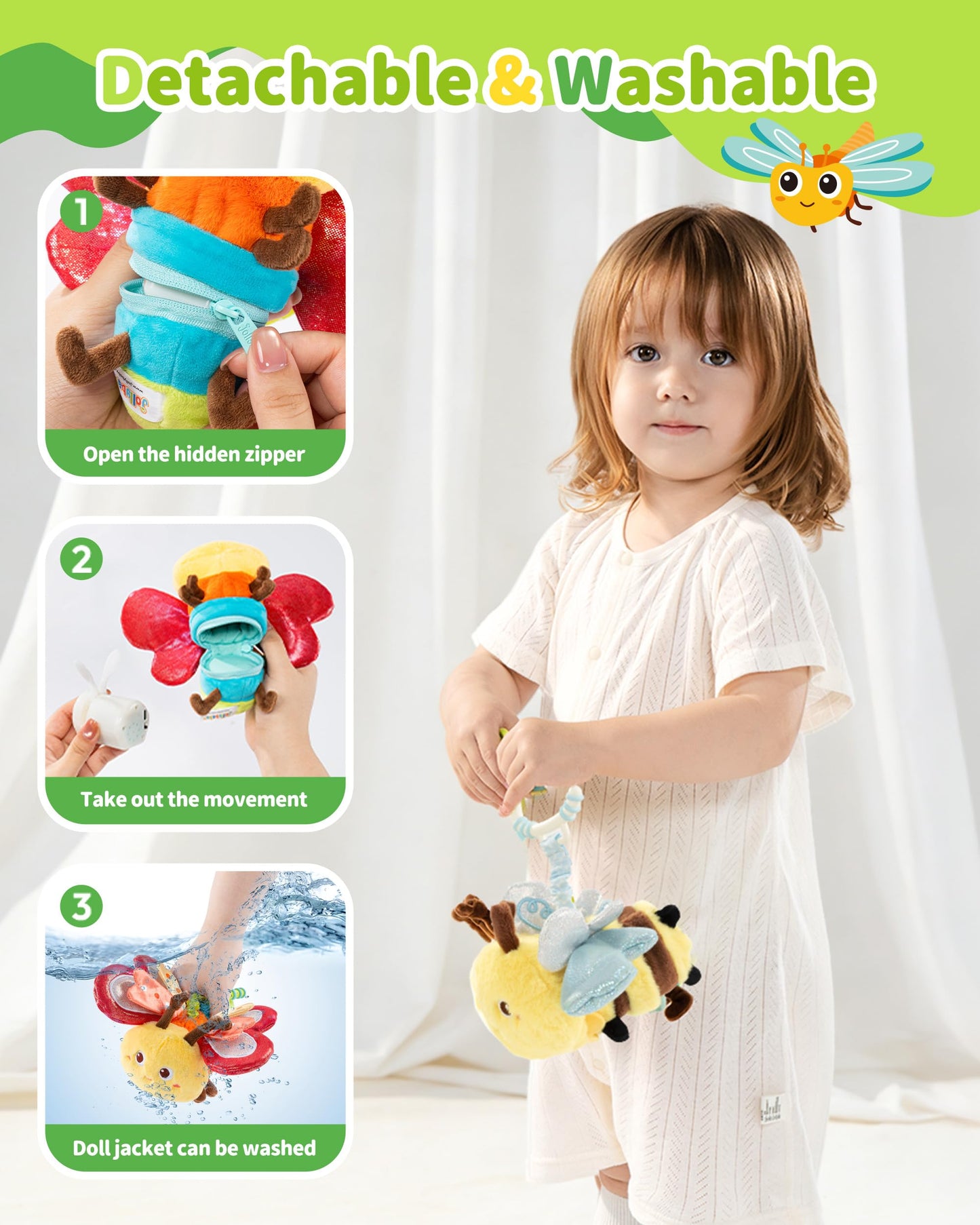 Jollybaby Musical Flying Ladybug Toy - Car Seat, Stroller, Crib & Play Gym Hanging Toys for Baby 0-6-12-24 Months, Tummy Time Sensory Music Toy for Infant Boys and Girls Gifts