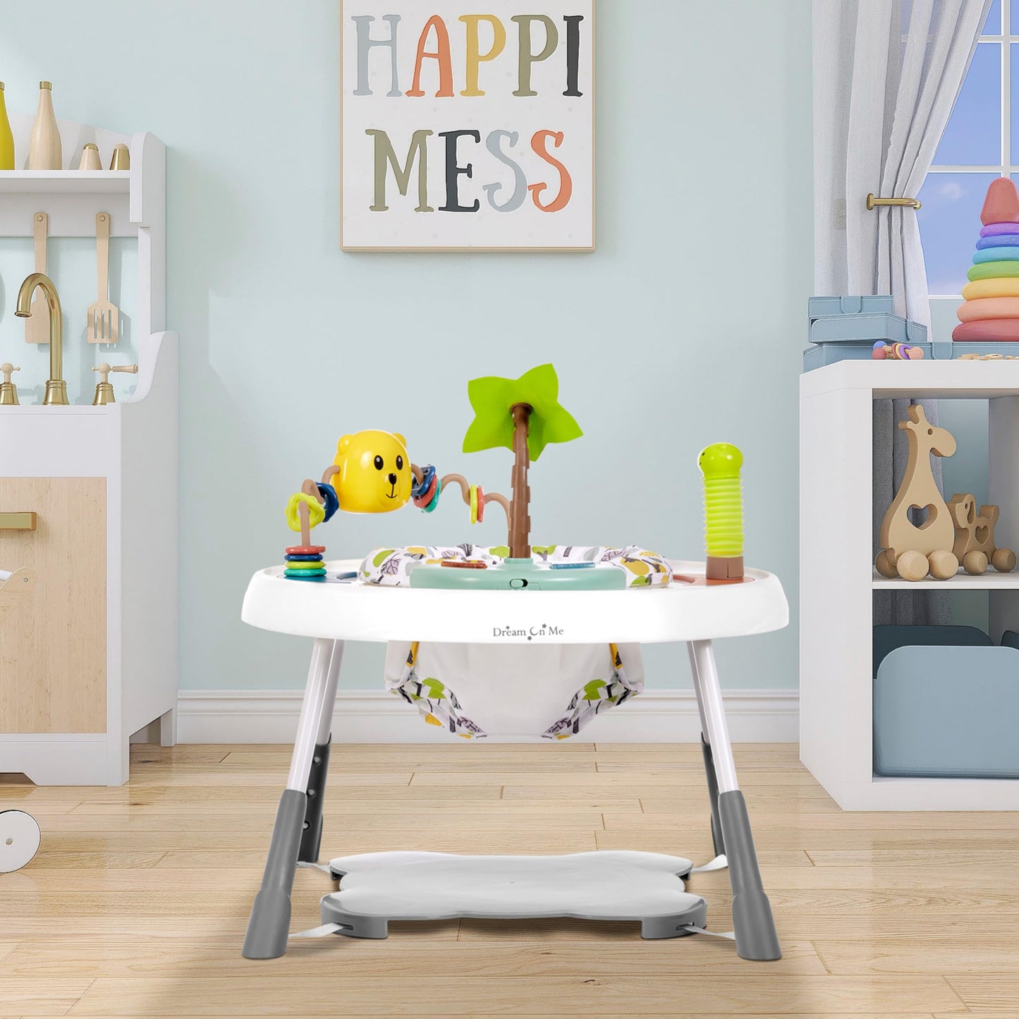 Dream On Me Curio Sit N Seek Baby Activity Center in Lime, 2 in 1 Activity Center and Play Table with 3 Detachable Toys and Music, 3 Level Height Adjustable Positions Activity Center for Baby