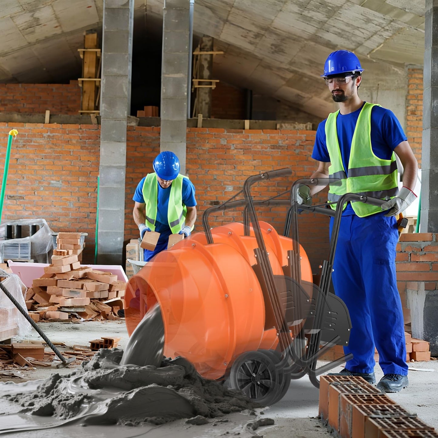 5.5CuFt Heavy-Duty Electric Cement Mixer 550W,220V Portable Concrete Mixer with Steel Frame & 2800 RPM Motor,Wheelbarrow Style for Construction, Garden, DIY