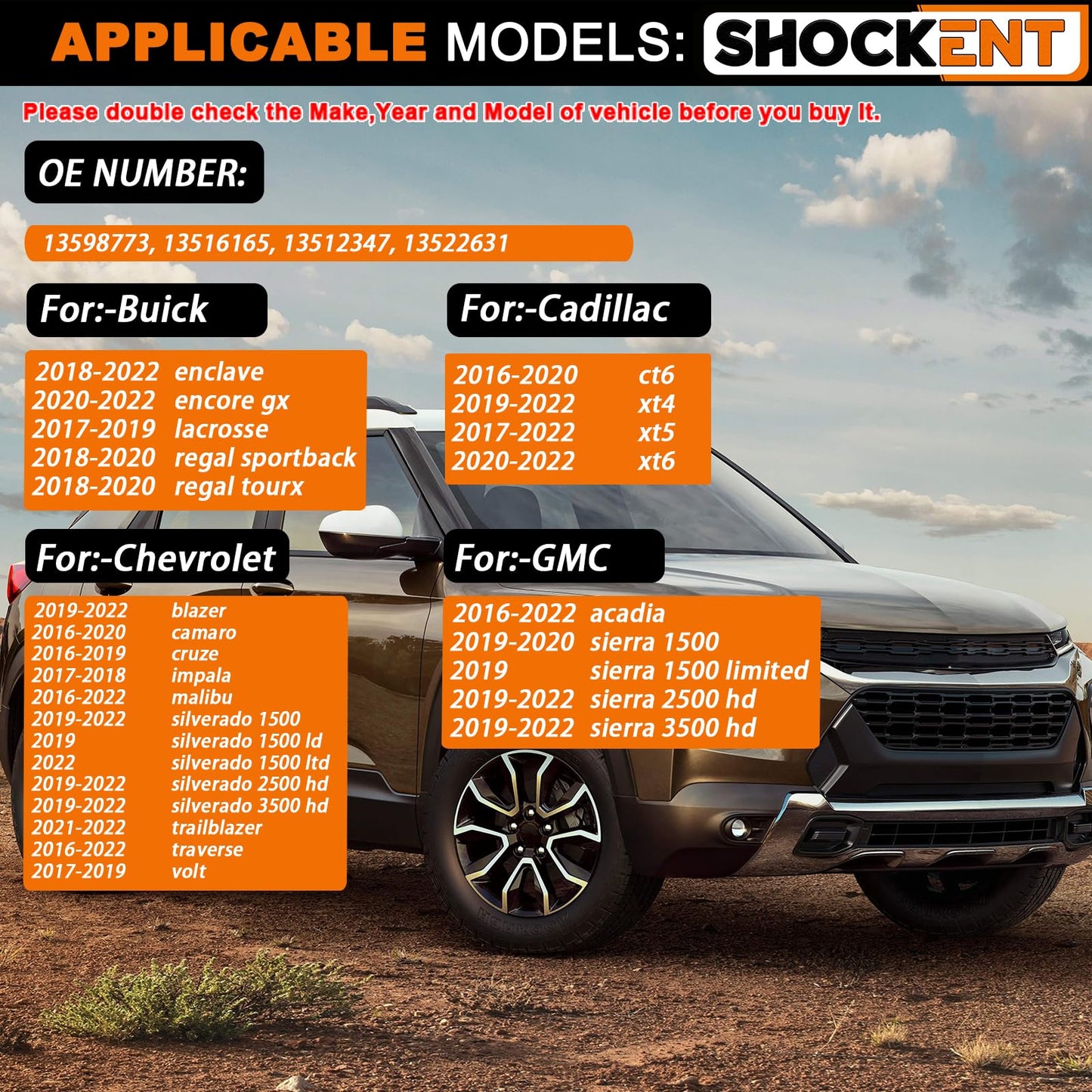 SHOCKENT Upgraded 433Mhz TPMS Sensor 13598773 for:-Chevy Malibu 2016-2022, Cruze 2016-2019, Impala 2017-2018, Traverse 2021-2022; for:-GMC Acadia 2016-2022;Tire Pressure Monitoring System Sensor 4Pcs