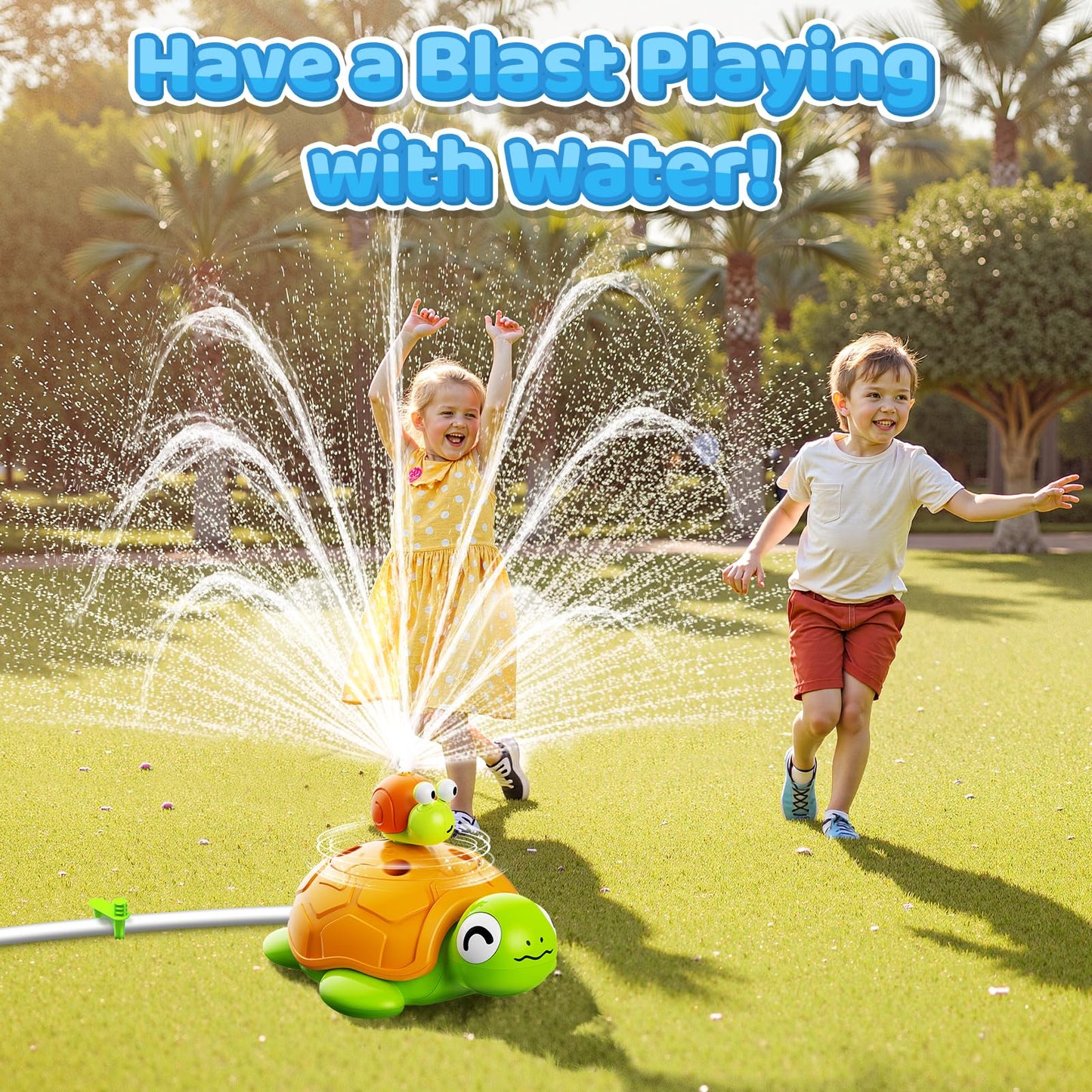 4-in-1 Turtle Water Sprinkler Toys for Kids - Summer Oudoor Toy with Baseball Ringtoss Tubes - Outside Yard Lawn Backyard Park Garden Pool Games for Age 3 4 5 6 7 8 Year Old Toddlers Boys Girls Gifts