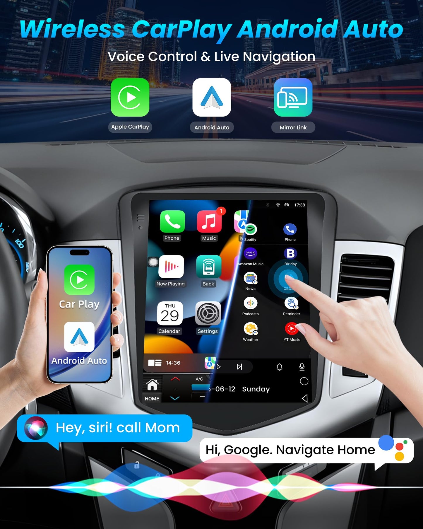 4Core 64ROM Car Radio for Chevrolet Chevy Cruze 2009-2015: Upgrade Touchscreen Tesla Style Stereo Head Unit Wireless CarPlay Android Auto 5G WiFi GPS Bluetooth 5.0 FM RDS SWC Backup Camera