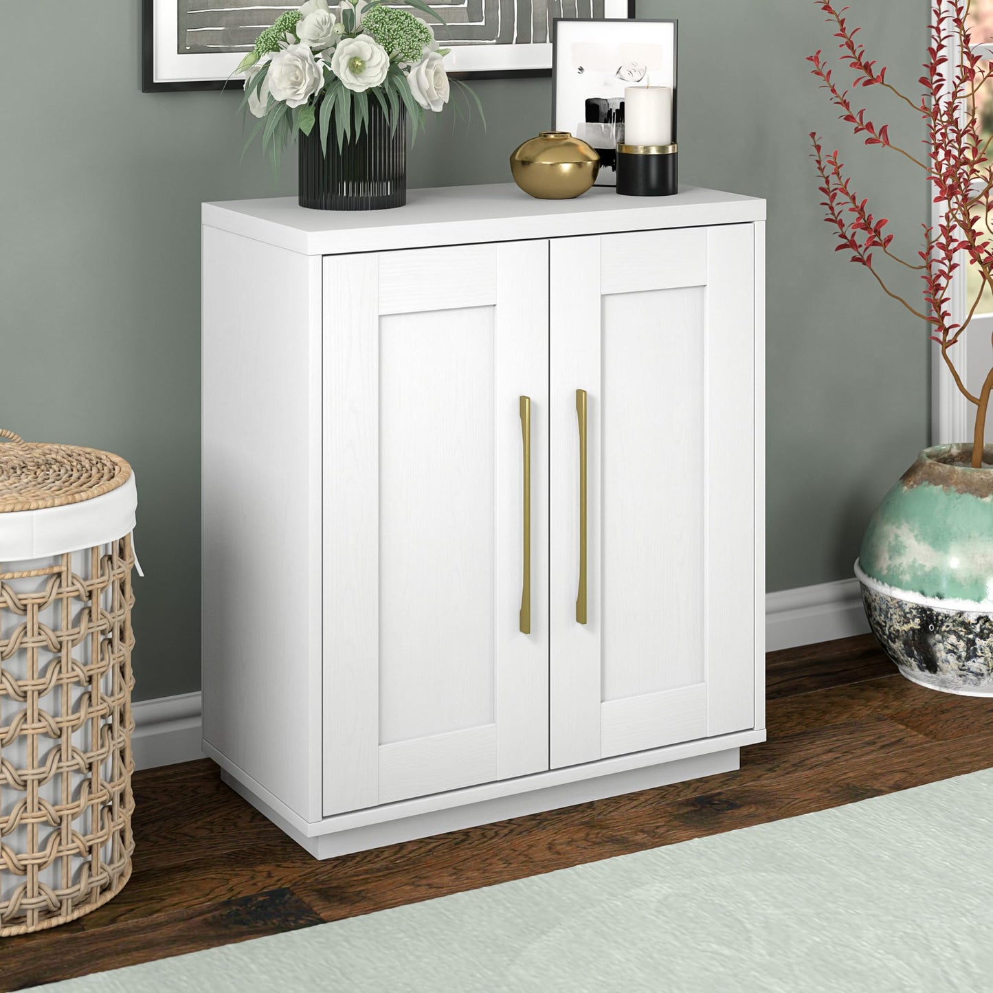 Henn&Hart 28" Accent Cabinet, Modern Sideboard Buffet Cabinet with 2 Panel Doors, an Adjustable Shelf and Cable Management Cut-Out for Living Room, Dining Room, Bedroom or Entryway, White