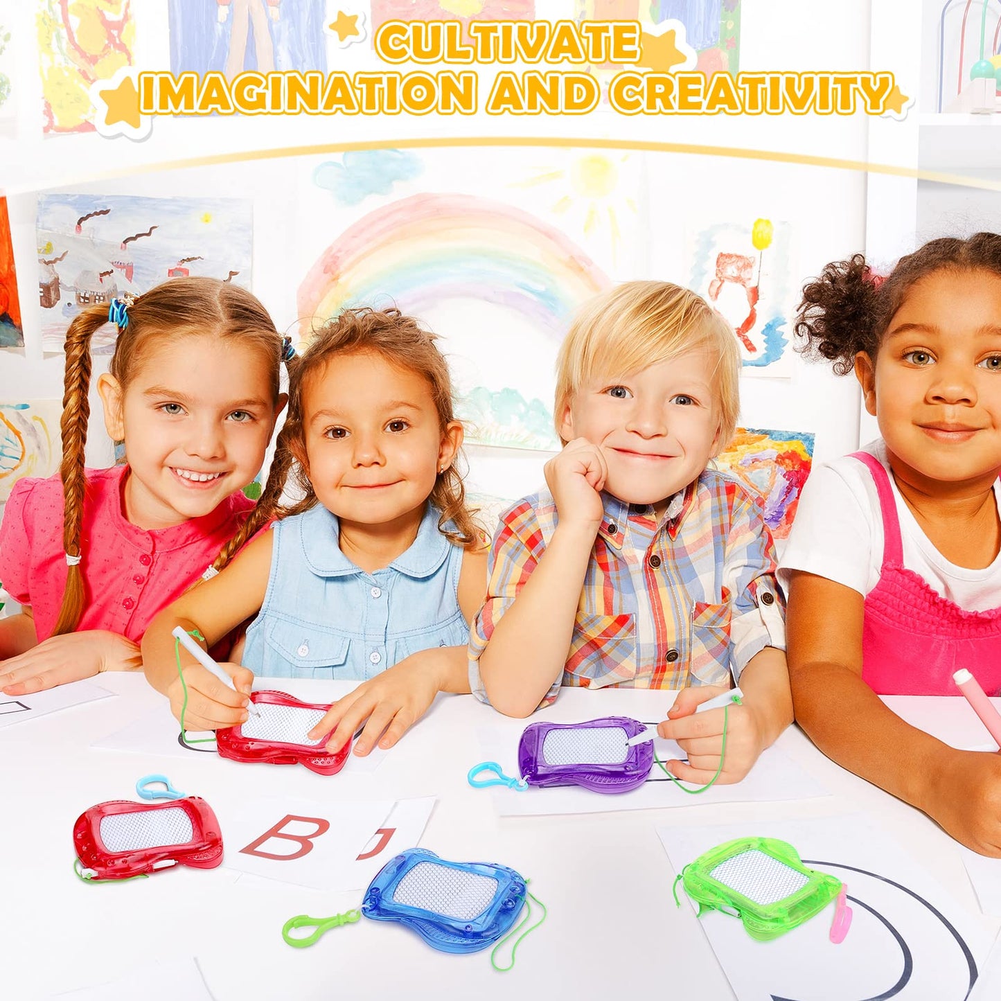 Chinco 24 Pieces Kids Mini Magnetic Drawing Board for Backpack Keychain Clip Erasable Mini Doodle Boards Toys for Party Colorful Writing Sketch Painting Pad Set Classroom Reward Supplies(Classic)