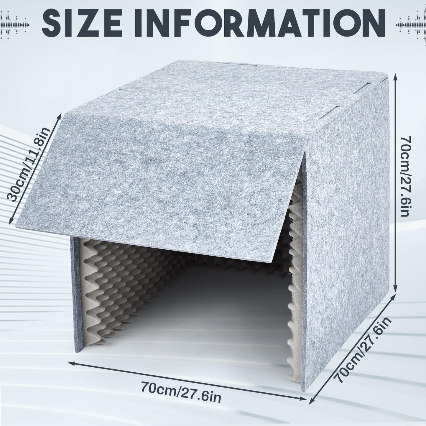 Pushglossy 28 x 28x 28 Inch Desktop Soundproof Cover Portable Vocal Recording Booth Vocal Absorbing Shield Microphone Isolation Booth Cube for Music Studio Podcasts Decreasing Noise Home, Grey