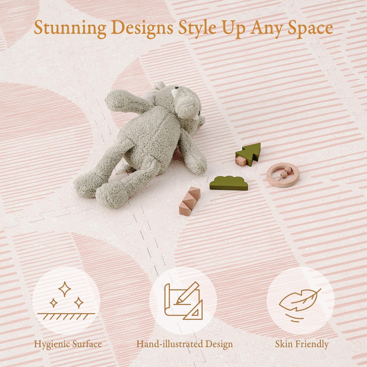 PopsyKosy Premium Baby Floor Play Mat - Thick & Cushioned 0.5 inch Playroom Foam Mat, Non-Toxic Odorless - 6 Tiles - Spacious 6x4 ft. - Stylish & Large, Waterproof for Kids & Toddlers - Cream Pink