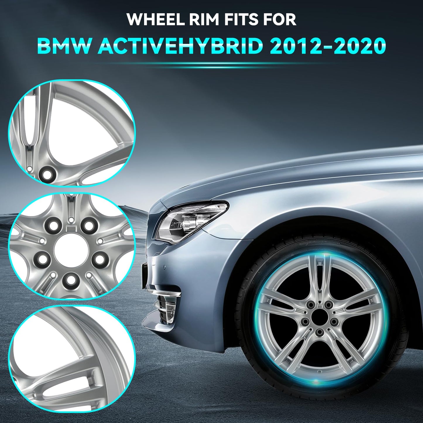 HOLUEKU New 18 Inch 18x8.5 Inch Premium Aluminum Alloy Rear Wheel Rim Fits for BMW 3 & 4 Series Activehybrid 2012 2013 2014 2015 2016 2017 2018 2019 2020, 36117845881 Direct Fit OE Stock Specs