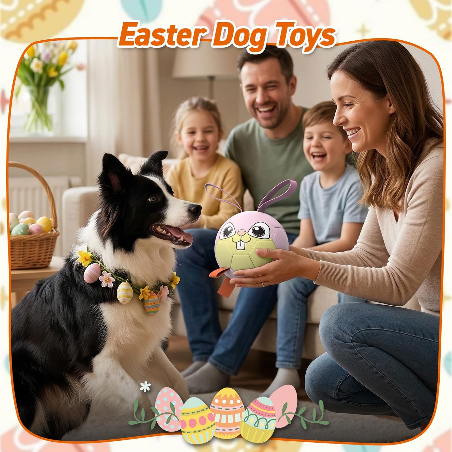 QDAN Rabbit Dog Toys, Dog Soccer Ball with Straps, Dog Water Toy, Waterproof Rubber Dog Toy Ball for Medium Small Dogs, Outdoor Inddor Doy Pet Puppy Toys (6 Inch)