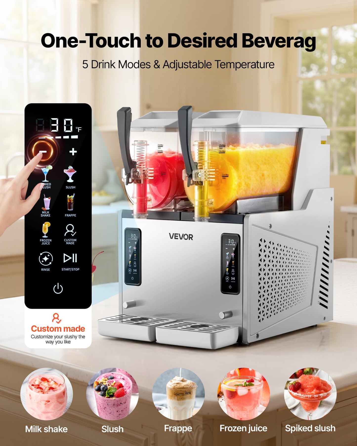 VEVOR Slushie Machine, 3L/100oz x 2 Tank Slushy Machine for Home, No Ice Needed Frozen Drink Maker, Margarita Maker with Self-Cleaning, for Frozen Margaritas, Frappés, Milkshake & More