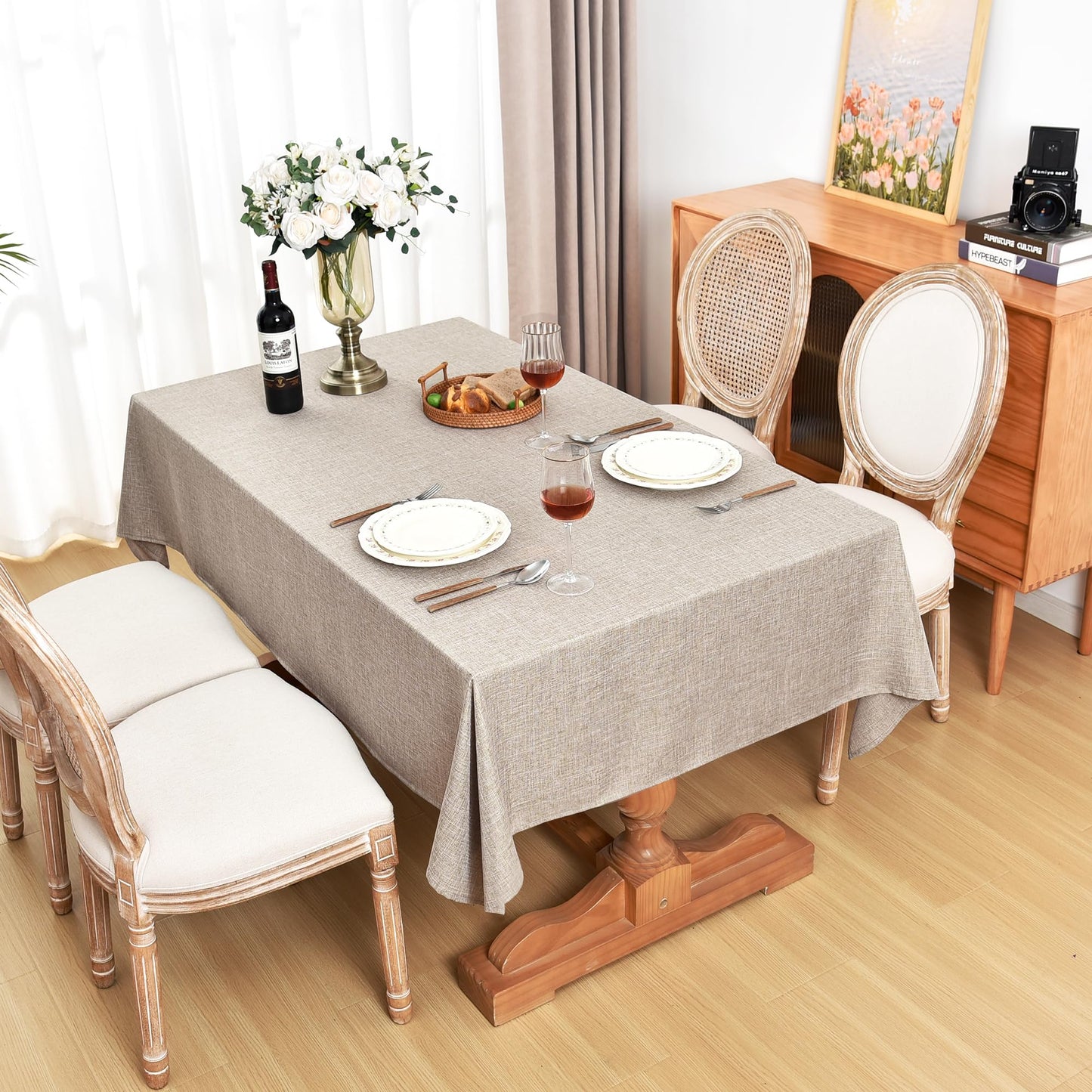 Fitable Nature Faux Linen Tablecloths Rectangle 60 x 84 Inch - 2 Pack Neutral Table Clothes for 4-6 Foot Tables, Wrinkle-Proof Faux Burlap Table Cover for Dining, Farmhouse, Outdoor Picnic, Camping