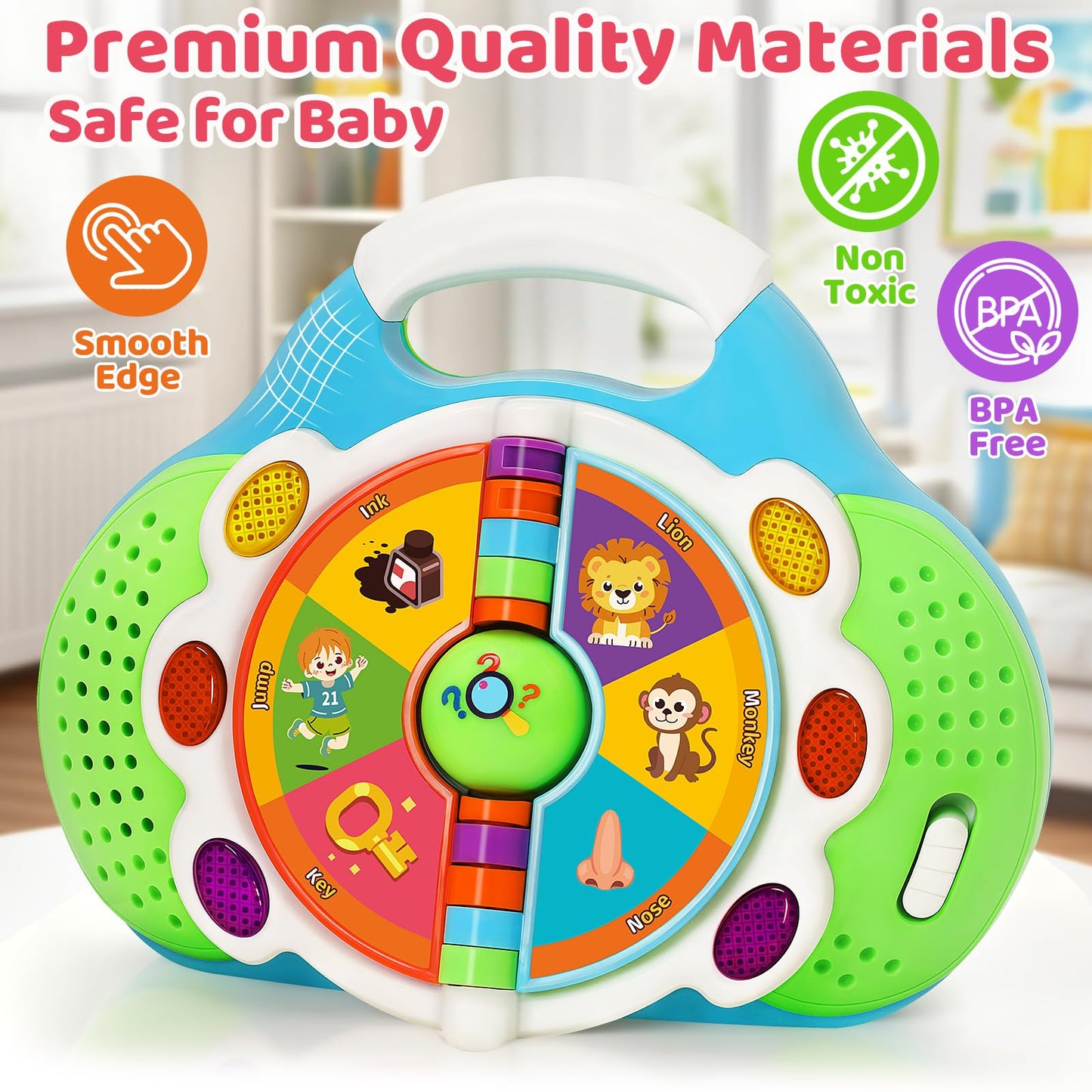 Musical Toddler Learning Toy, Alphabet Flip Book with Lights & Sounds, Car Seat Travel Toy for 1 2 3 Year Old Boys Girls, Interactive ABC Educational Toy for Daycare Classroom, Christmas Birthday Gift