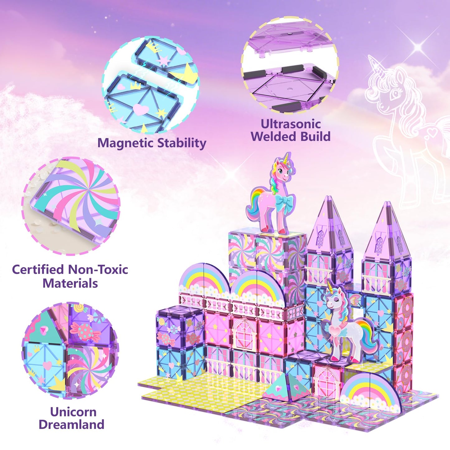 GobiDex Magnetic Building Blocks Unicorn Toys for Girls, Princess Magnetic Tiles Building Toys for Kids Ages 3-5 4-8, STEM Sensory Toddler Game Birthday Gift for Girls Boys Ages 3+