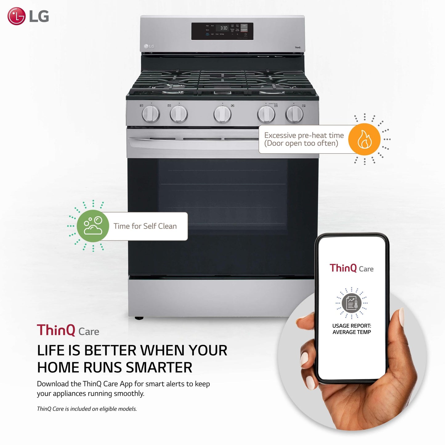 LG LRGL5821S 30 in. 5.8 cu.ft. Smart Single Oven Gas Range with EasyClean, Wi-Fi Enabled in. Stainless Steel