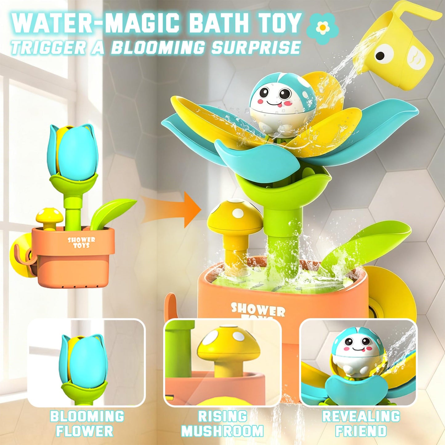 TXTLDB Magic Growing Bath Toy for Toddlers 1-3 | Interactive Watering Can with Blooming Flowers & Rising Mushrooms | Fun Sensory Bathtub Game for Kids 18M+ | Ideal Gift for Christmas & Birthdays