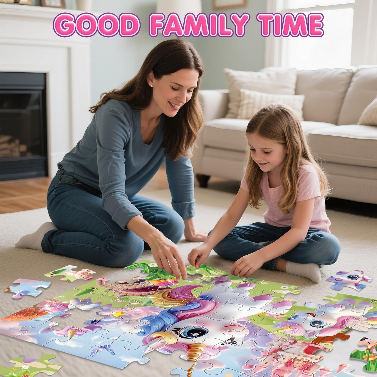 Jumbo Floor Puzzle for Kids,48 Piece Unicorn Large Jigsaw Puzzles,Puzzle for Toddler Ages 3-5,Fun Educational Preschool Learning Toy Easter Gift for Boys & Girls Ages 4-8