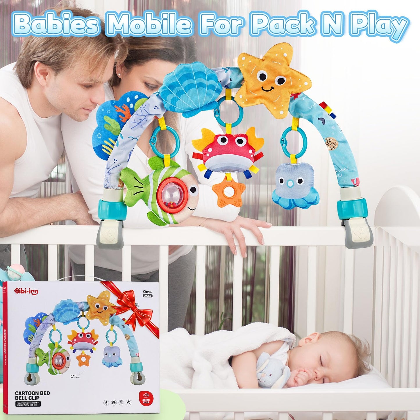 ZFSZSY Baby Mobile for Crib, Stroller Crib Mobiles, Car Seat Arch Arm Toys Hanging Bar Attachments for Infants 0-6 6-12 Months, Bassinets Nursery Portable Mobile Pack and Play Boys Girls Clip On