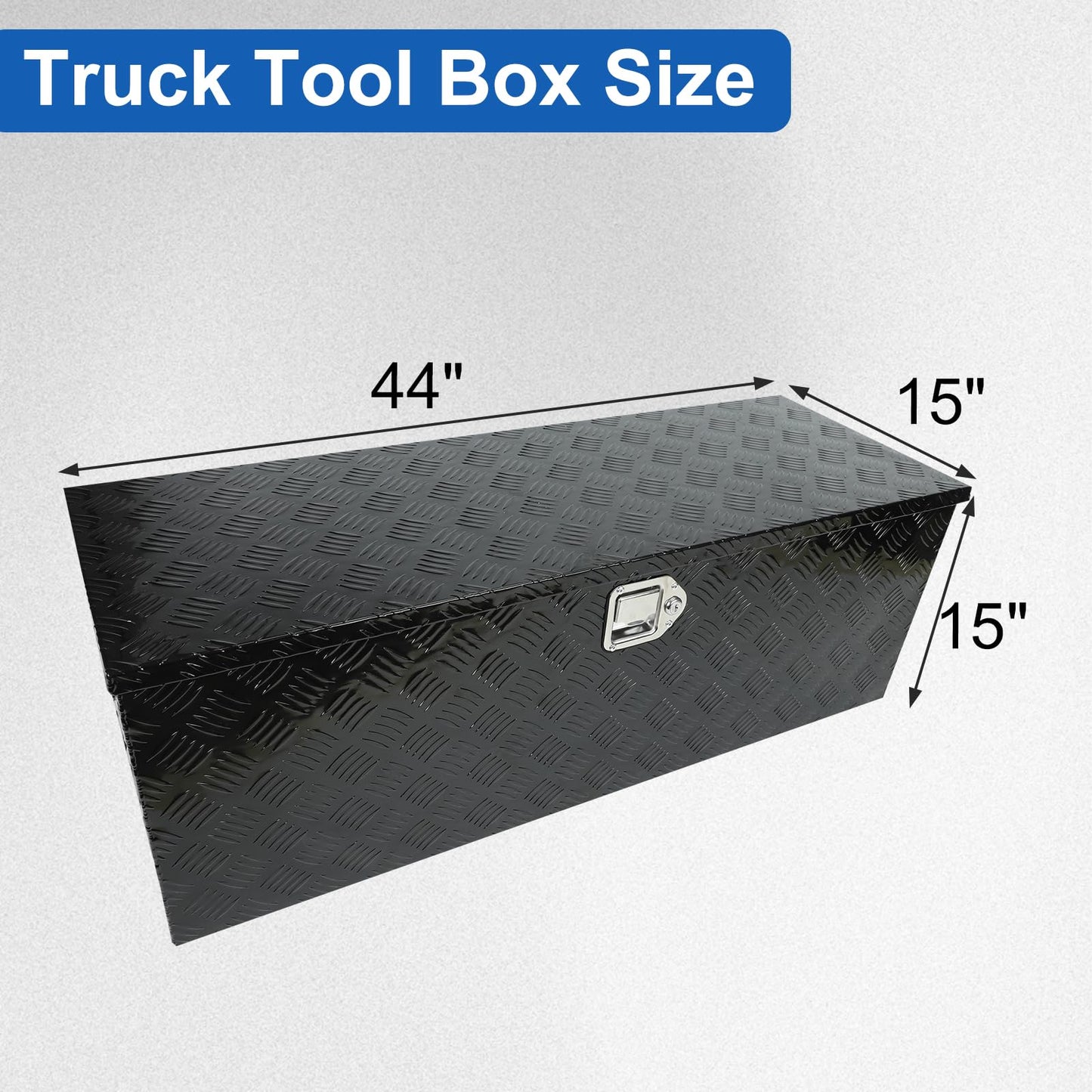 confote 44" Heavy Duty Aluminum Stripes Plated Tool Box Pick Up Truck Bed RV Trailer Toolbox Waterproof Square Storage Organizer with Side Handle, Lock with Keys -44"x 15"x 15",Black