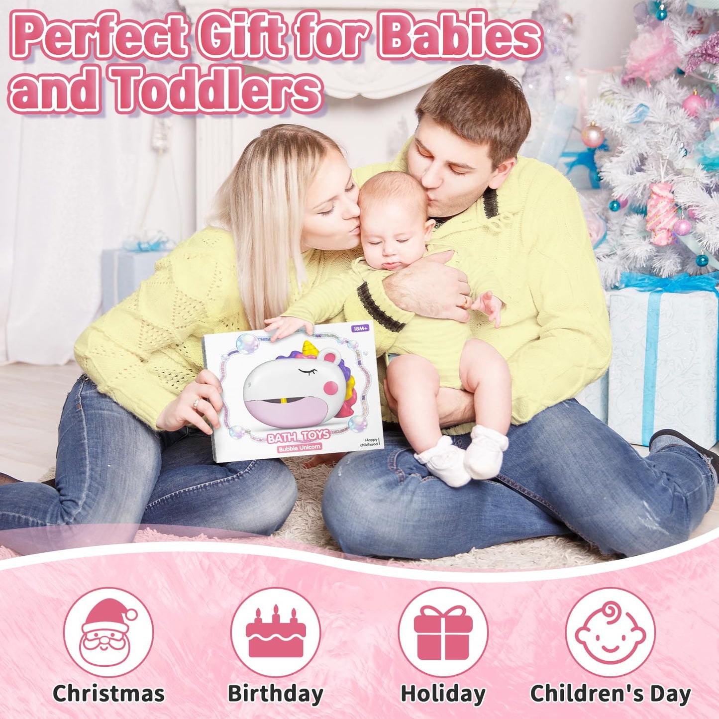 Infowush Baby Bath Toys, Unicorn Bath Bubble Machine Toddler Bath Toys for Kids Ages 1-3 4-8, Interactive Bathtub Shower Water Toys Bubble Maker with Music Christmas Birthday Gifts for Boys Girls