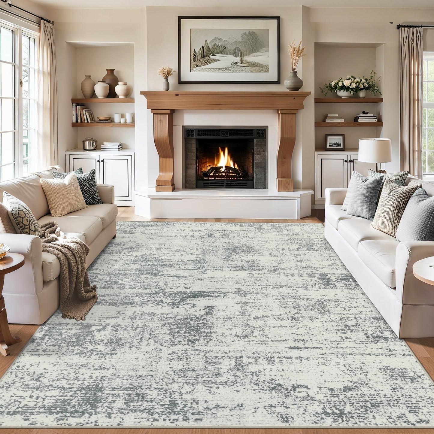 8x10 Area Rugs for Living Room - Washable Rug Modern Abstract Soft Large Neutral Non-Slip Carpet Indoor Floor Stain Resistant Thin Carpets for Bedroom Dining Room Farmhouse Nursery Home Office Grey