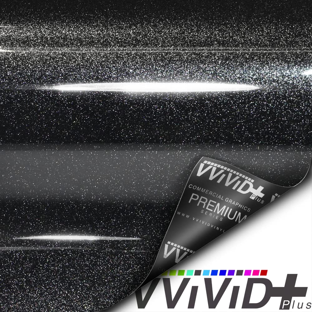 VViViD+ Ultra Gloss Metallic Premium Vinyl Car Wrap Film (50ft x 5ft, Gloss Heavy Metal Black)