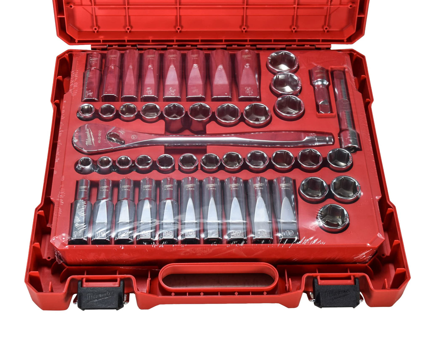 Milwaukee 48-22-9010 47-Piece 1/2 in. Drive Metric and SAE Ratchet and Socket Set with FOUR FLAT Sides