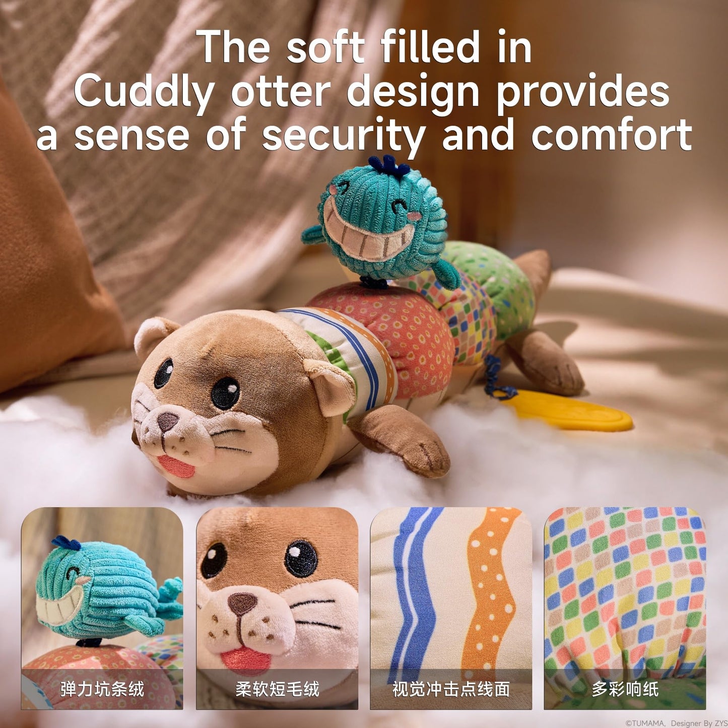 TUMAMA Baby Toy 0-6 Months - Tummy Time Plush Otter Sensory Toy, Soft Activity Sensory Toy for 3 4 5 6 12 Months Boys and Girls First Birthday Gift