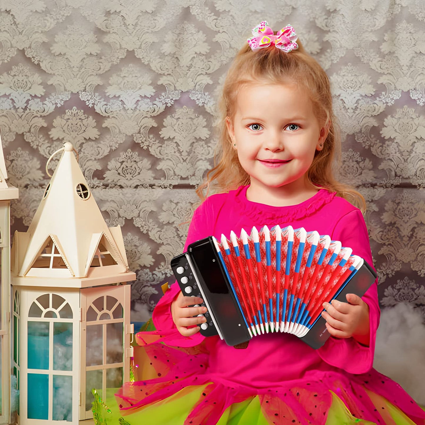 Kids Accordion, 10 Keys Control Mini Accordion Toy Gifts Easy to Play for kids Children Beginners Lightweight Musical Instrument Developmet Fit for 3 years and over(black)