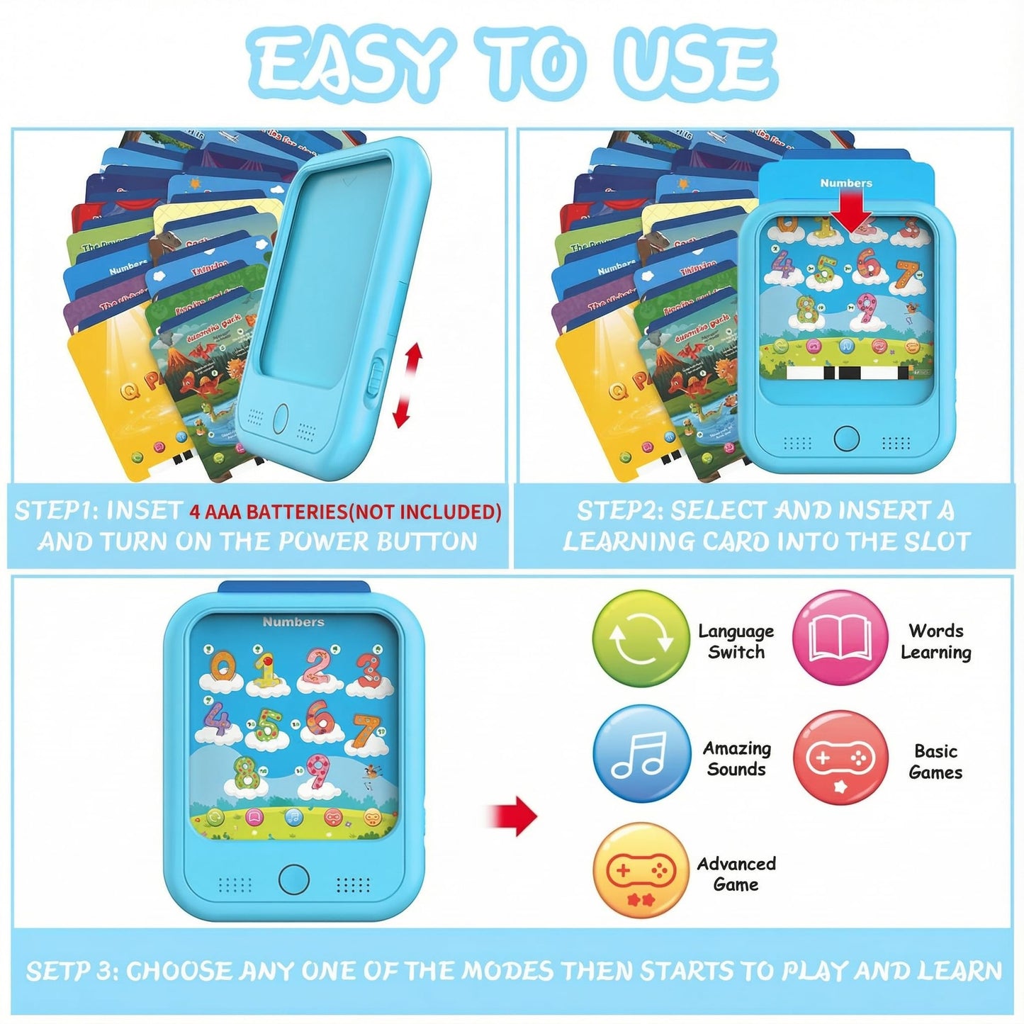 Kids Educational Learning Tablet Toy-Educational Tablet Toy to Interactive Learn Alphabets,Colors,Number,Foods,Jurassic Park,Animals,Learning Toys for Toddlers 2-6 Years Old,Gifts for Boys Girl