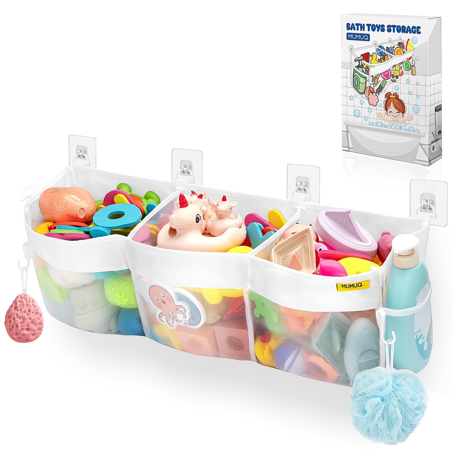 Bath Toy Organizer 3 Compartment Bath Toy Storage Bag Shower Caddy Quick Access Bathtub Toys Holder Baby Shower Games Tub Quick Dry Baby Bathroom Toys Storage Accessory White