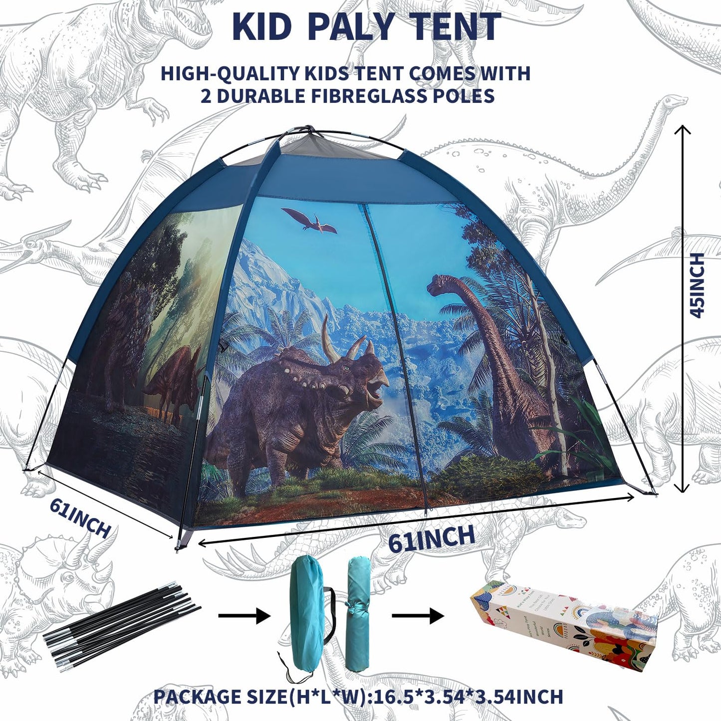 Mnagant Dinosaur Kids Play Tent-61”x61”x45”Realistic Dinosaur Kids Tent Indoor & Outdoor, Pop Up Play House for Kid, Boys & Girls Age 3-12