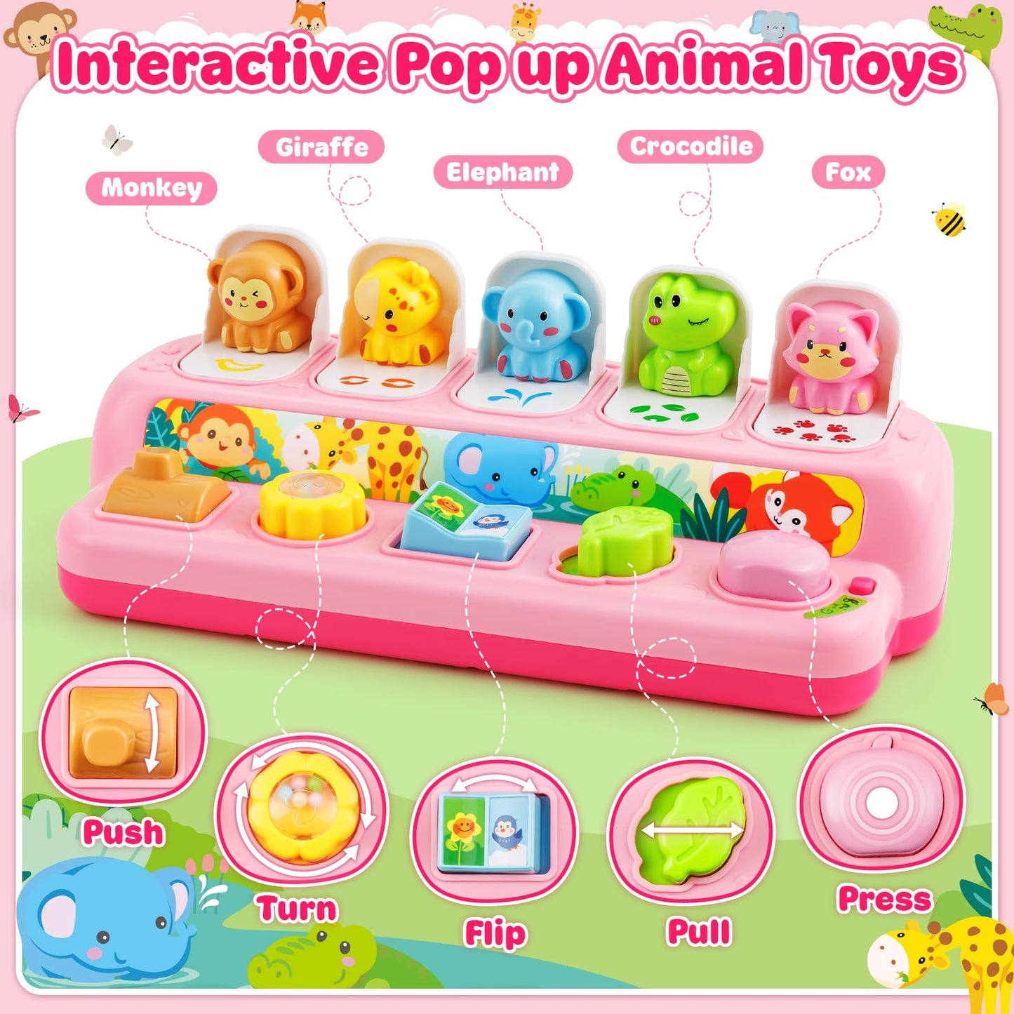 Duchong Toys for 1 Year Old Girls, Interactive Pop Up Toy with Music & Light, Montessori Learning Toys for Infant Baby Toddler 9-12-18 Months, First 1st Birthday Gifts for Girls Boys