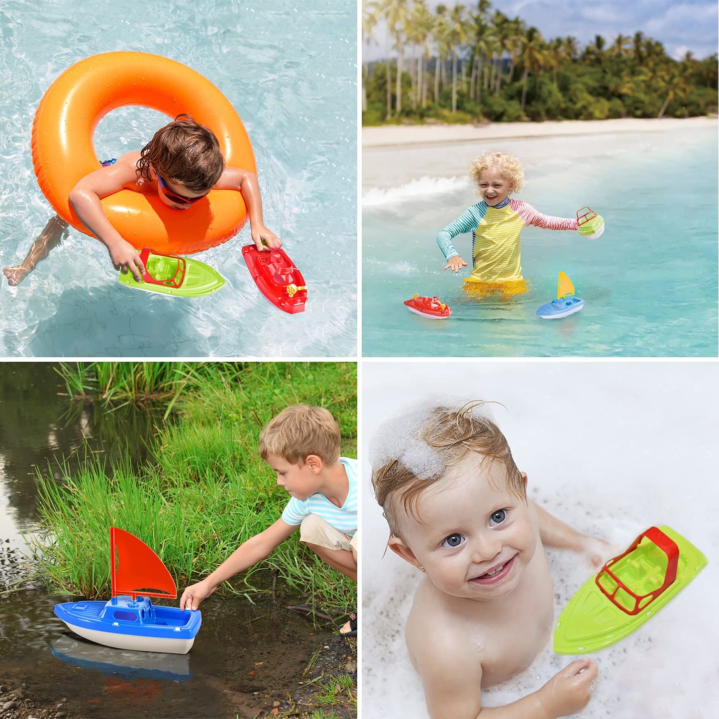 Boat Bath Toys, 3 PCS Toddler Pool Toys for Water Play, Plastic Toy Boats for Toddlers 1-3, Kids Ages 3-5