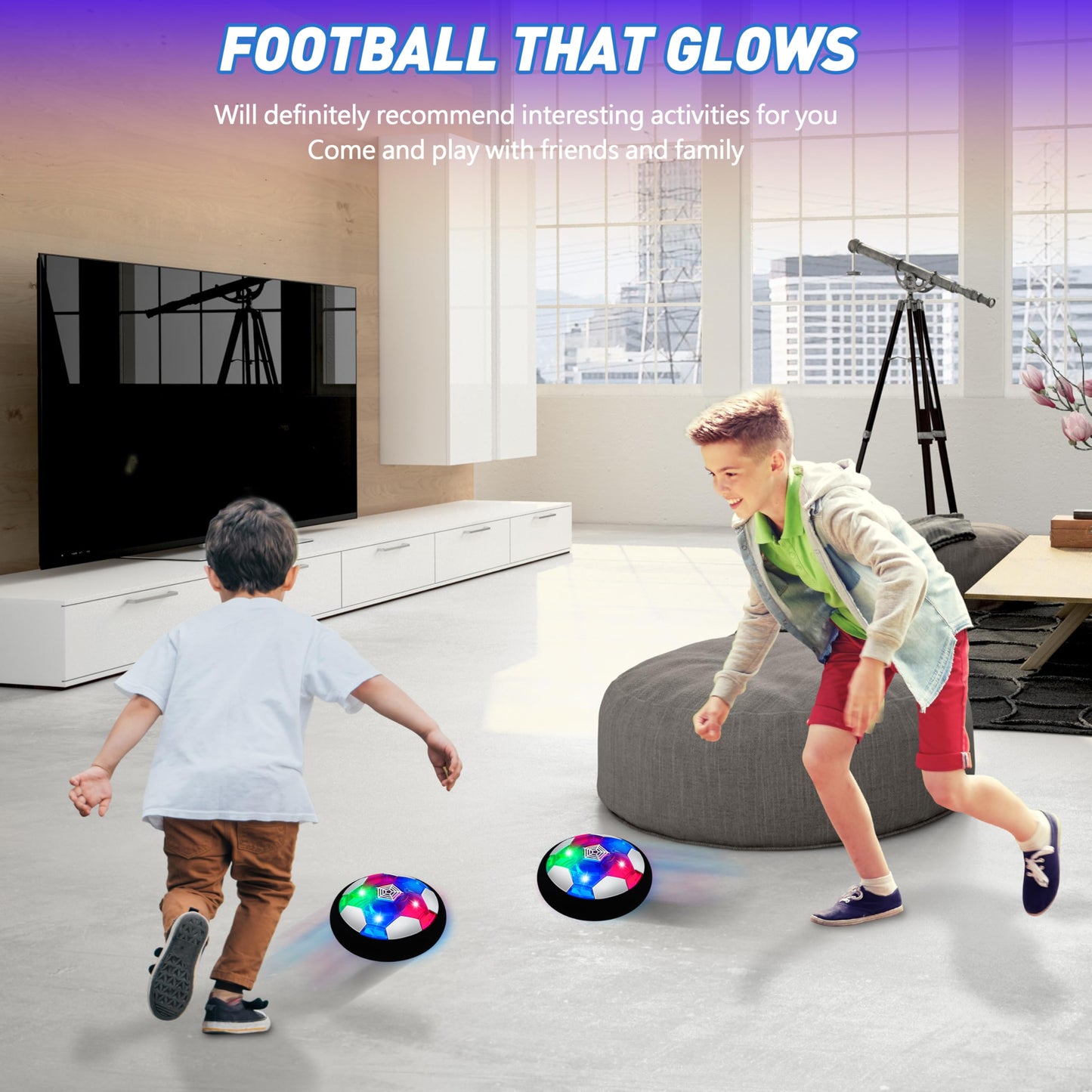 LED Hover Soccer Ball Boy Toys, Air Power Kids Training Ball Playing Football Indoor Outdoor Game, Birthday Gifts for Age 3 4 5 6 7 8-10 Years Old Boys Girls - Soccer (2PCS)