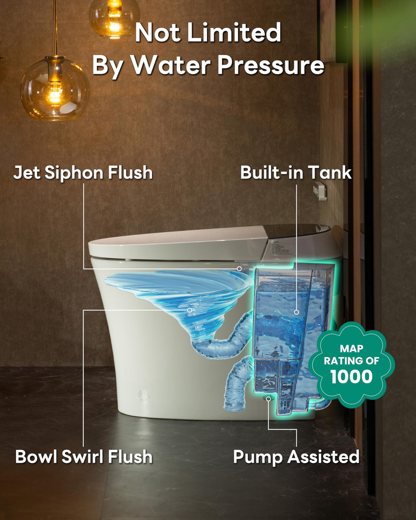 CANEST Smart Toilet, Smart Toilet with Bidet Built in, ADA Comfort Height, Intelligent Temp Control, Foot Sensor Operation, Warm Water, Heated Seat, Air Dryer, Digital Display (TC-100GE)