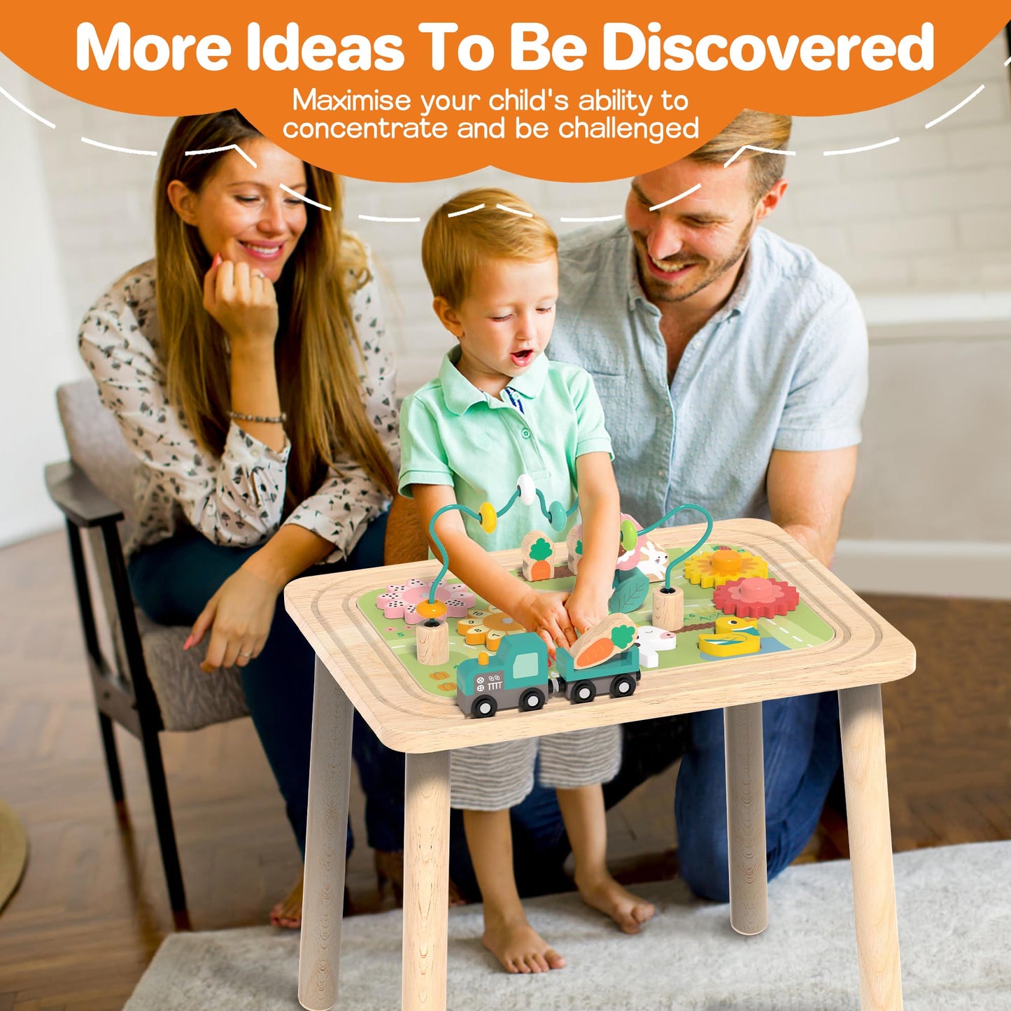 Himold Activity Table for Kids 6-36 Months, 9 in 1 Wooden Montessori Toys with Bead Maze Shape Sorter Train Toy, Baby Sensory Table Toddler Toys 1st Birthday Gifts for Kids