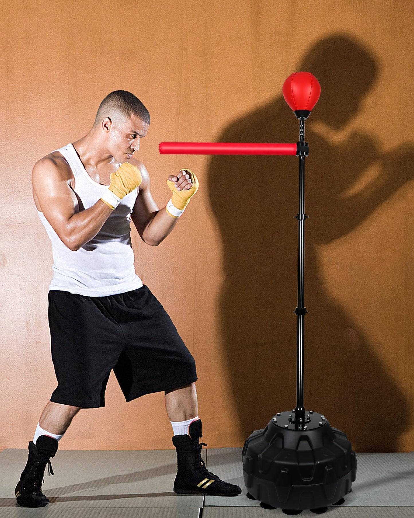 Reflex Ball & 360°Rotating Rod Boxing Bar Training Kit - Punching Bag Spinning Bar, Free Standing Design Adjustable Height for Adults(Red