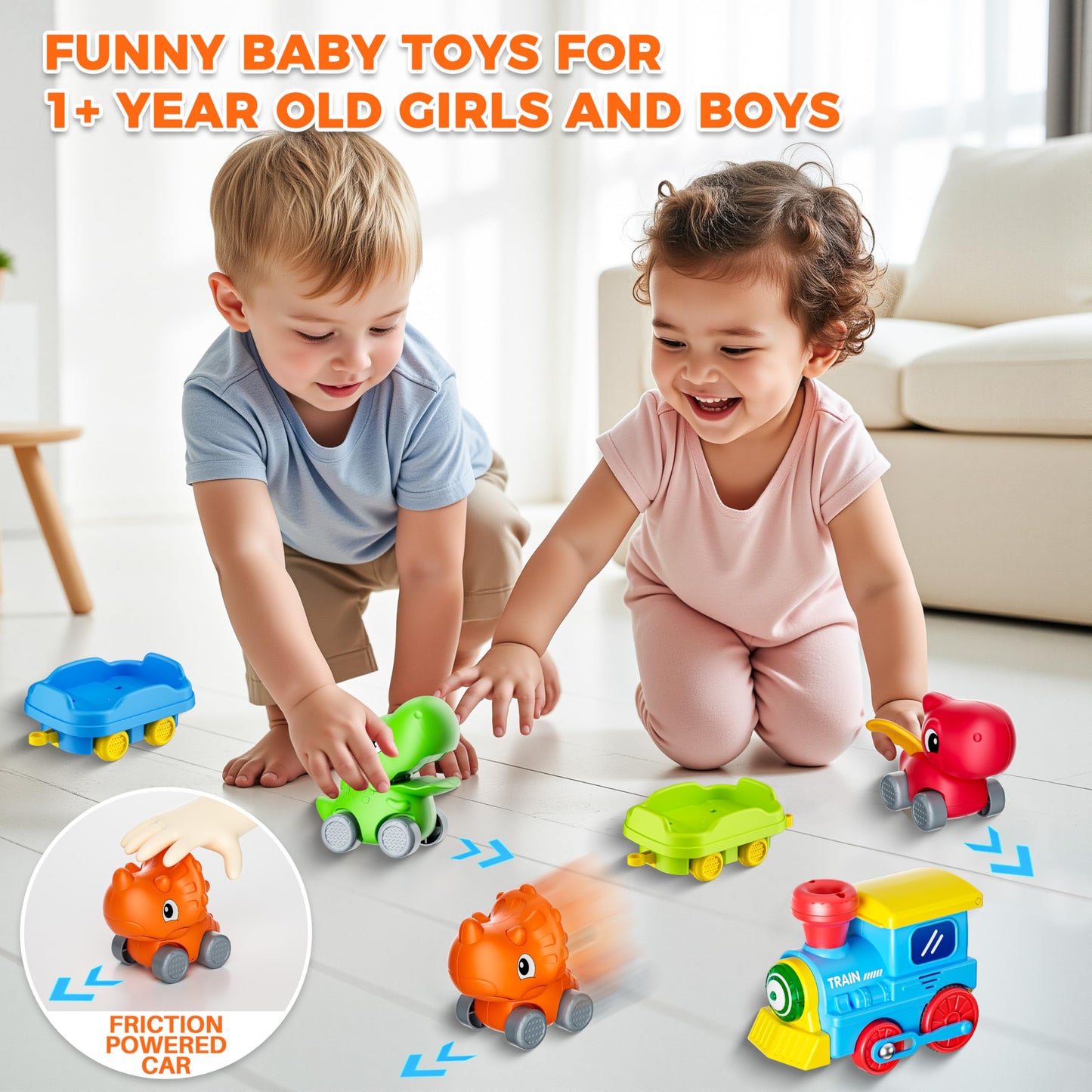 Train Set for Toddlers w/Steam, Music & Lights - Electric Train Toys for Kids w/Tracks Accessories, Including 3 Dinosaur Car and 3 Trailer, Christmas Birthday Gifts for 1-3 4 5 6+ Years Old Boys Girls