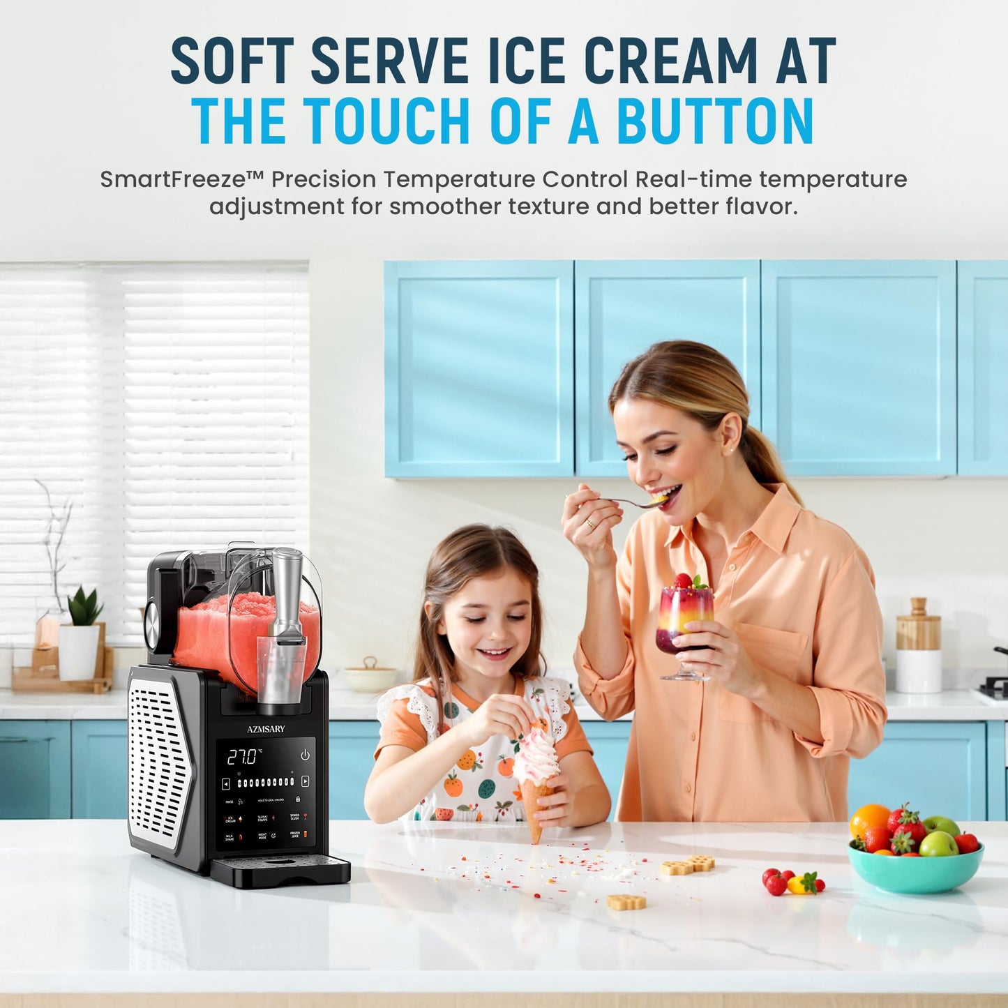 Slushie Machine, 85oz Ice Cream Machine & Slushy Machine for home, with LED Display, 6 Preset Programs for Margaritas, Frappés, Milkshakes, and Soft Serve, Automatic Cleaning, No Ice Needed