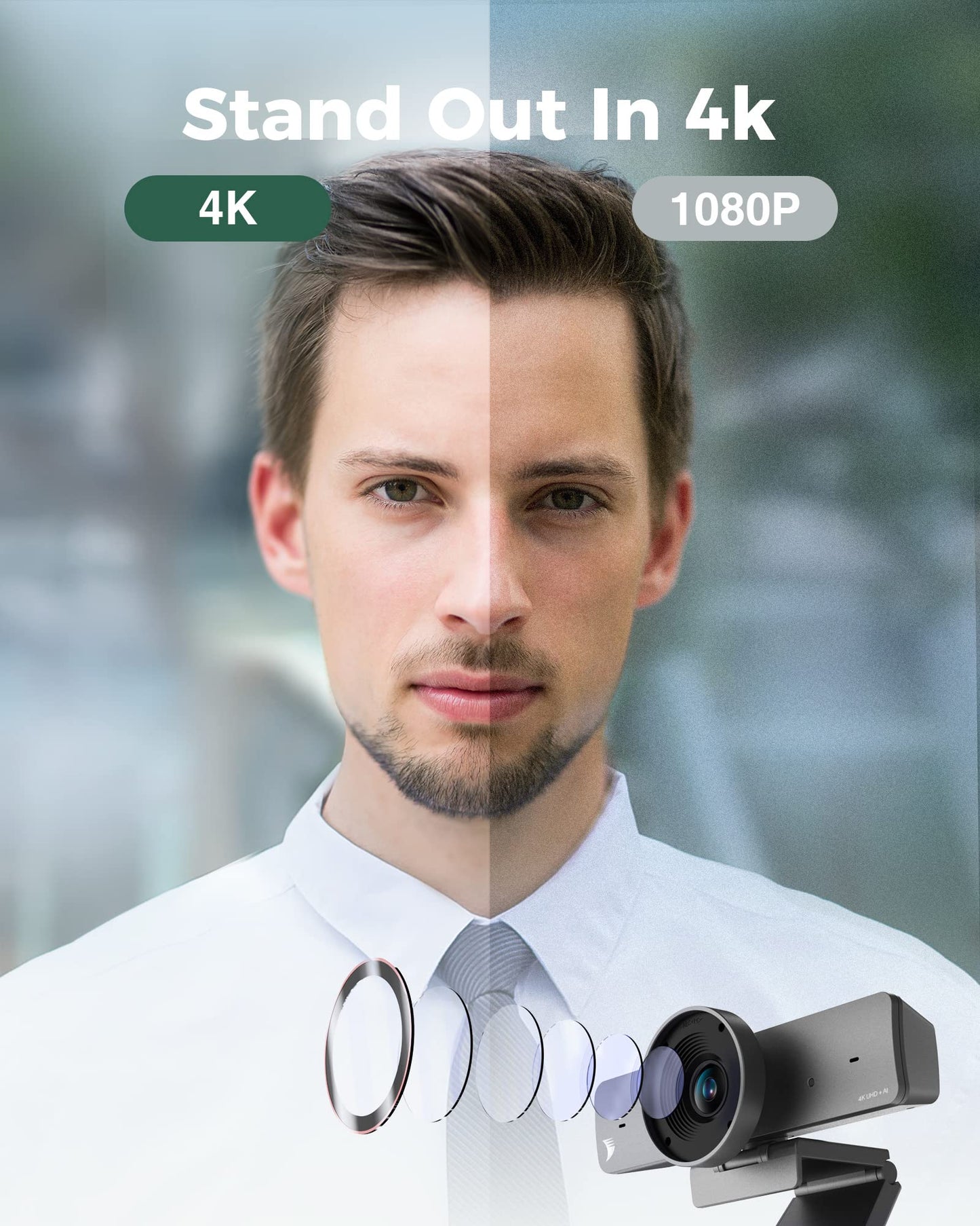 WYRESTORM 4K Webcam with AI Tracking, 120° FOV Wide Angle, Auto Framing, 90fps, 8X Digital Zoom, Dual AI Noise-canceling Mics, Video Conference Room Camera, Zoom Certified, Works for Microsoft Teams