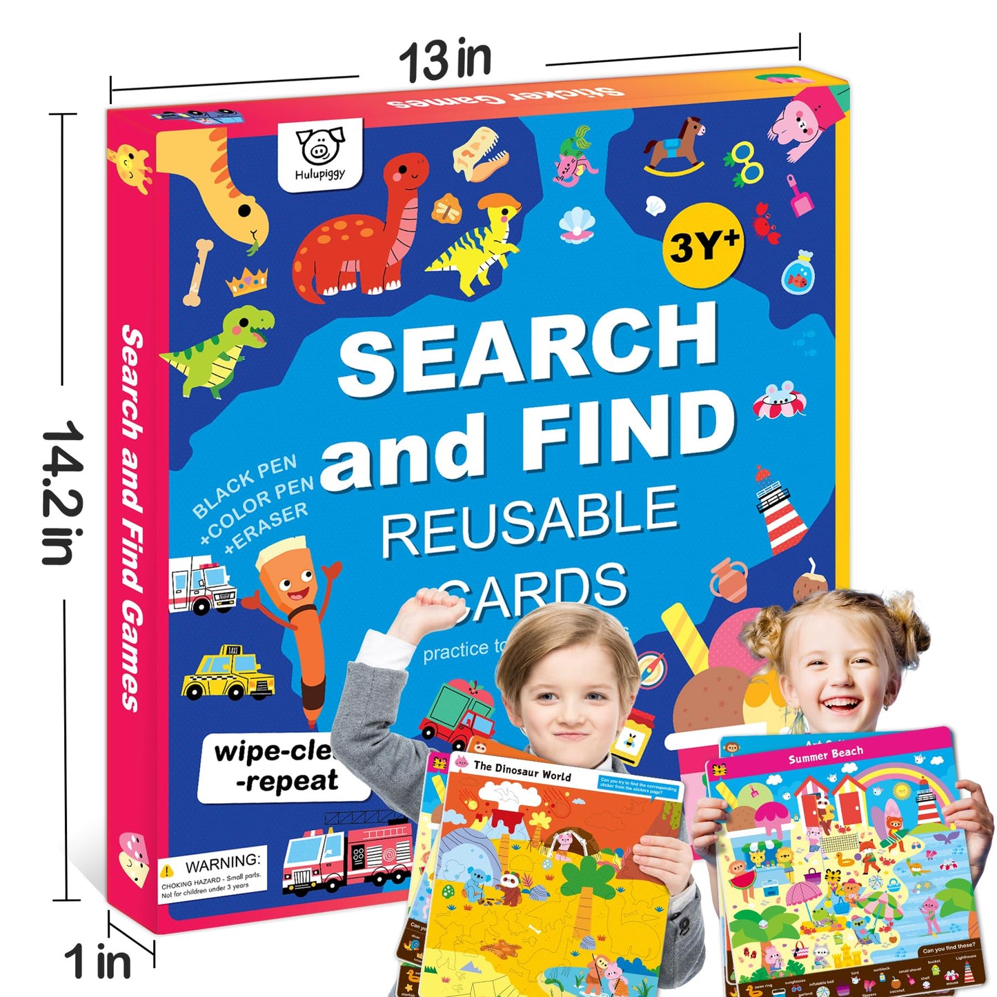 Hulupiggy Search and Find Educational Game for Kids 3, 4, 5, 6 Year Olds - Reusable Preschool Learning Activities, Art & Craft Toys | Builds Vocabulary, Gifts for Toddlers, Girls and Boys