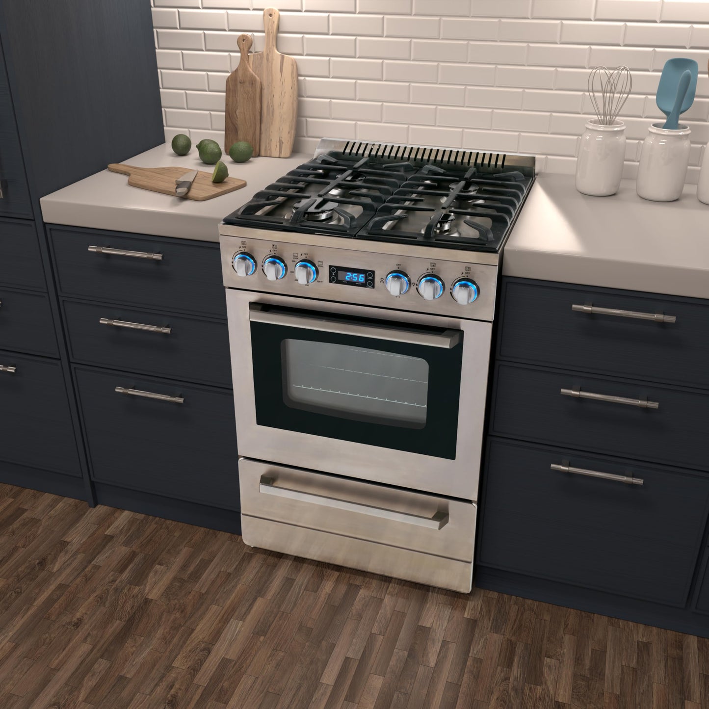 Avanti Gas Range Oven ELITE Series, Compact Freestanding Design, 2.6-Cu.Ft. Capacity 4 Sealed Burners with Electronic Ignition, Includes Broiler Storage Drawer and Accessories,24-Inch, Stainless Steel