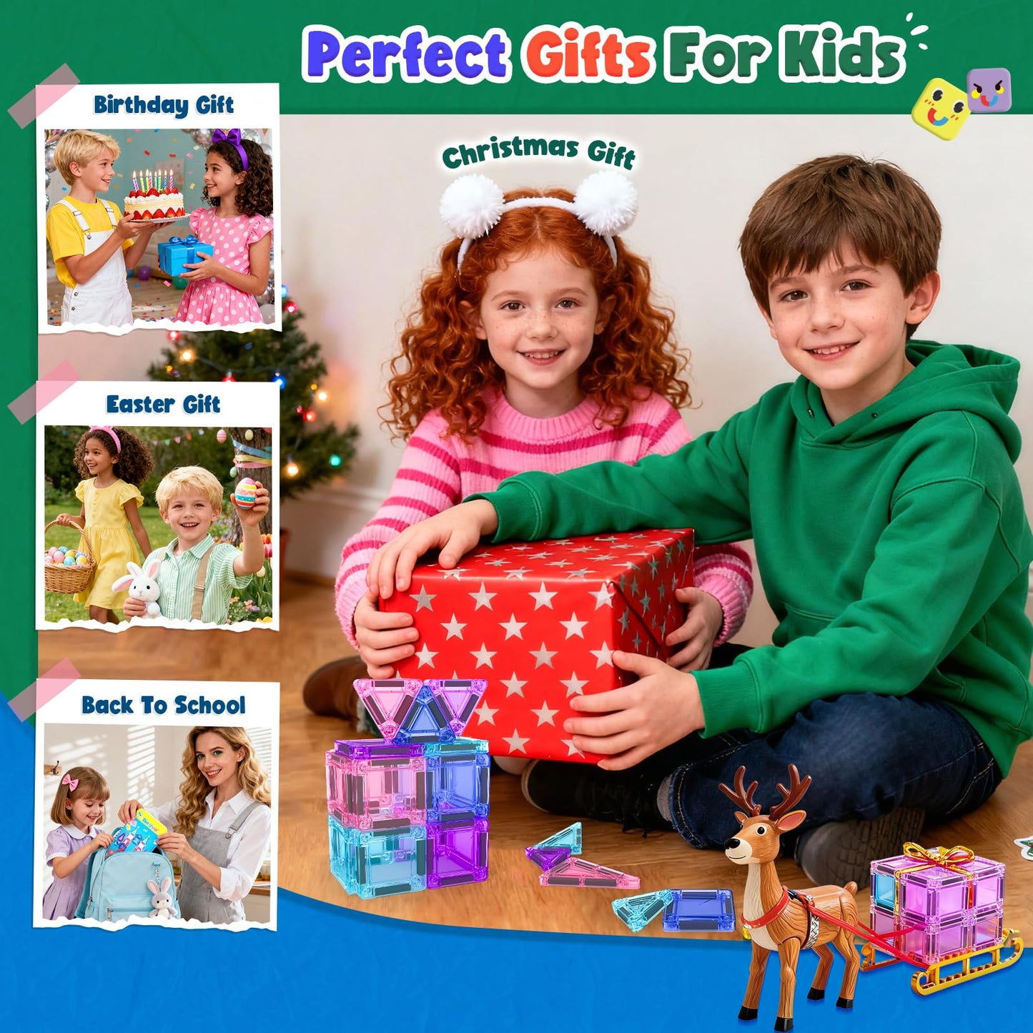 Soyee Magnetic Tiles Toddler Toys Travel Essential Games Magnet Building Blocks STEM Sensory Educational Toys for 3 4 5 6 7 8+ Year Old Boys Girls Christmas Birthday Gifts