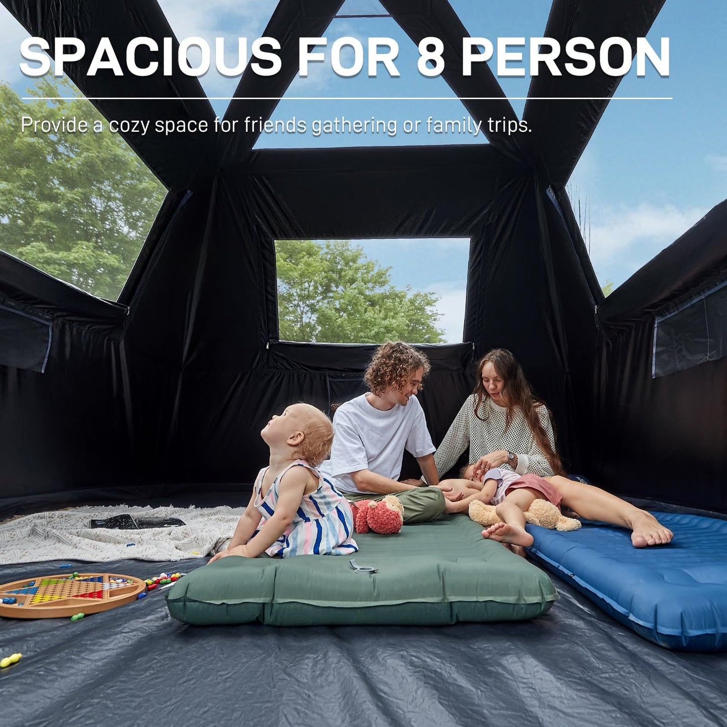 EVER ADVANCED 8 Person Blackout Design Cabin Tent, Camping Tent with Multi Room, Family Tent with Extra Porch and Rainfly, 2 Rooms Huge Portable with Carry Bag, Water Resistant
