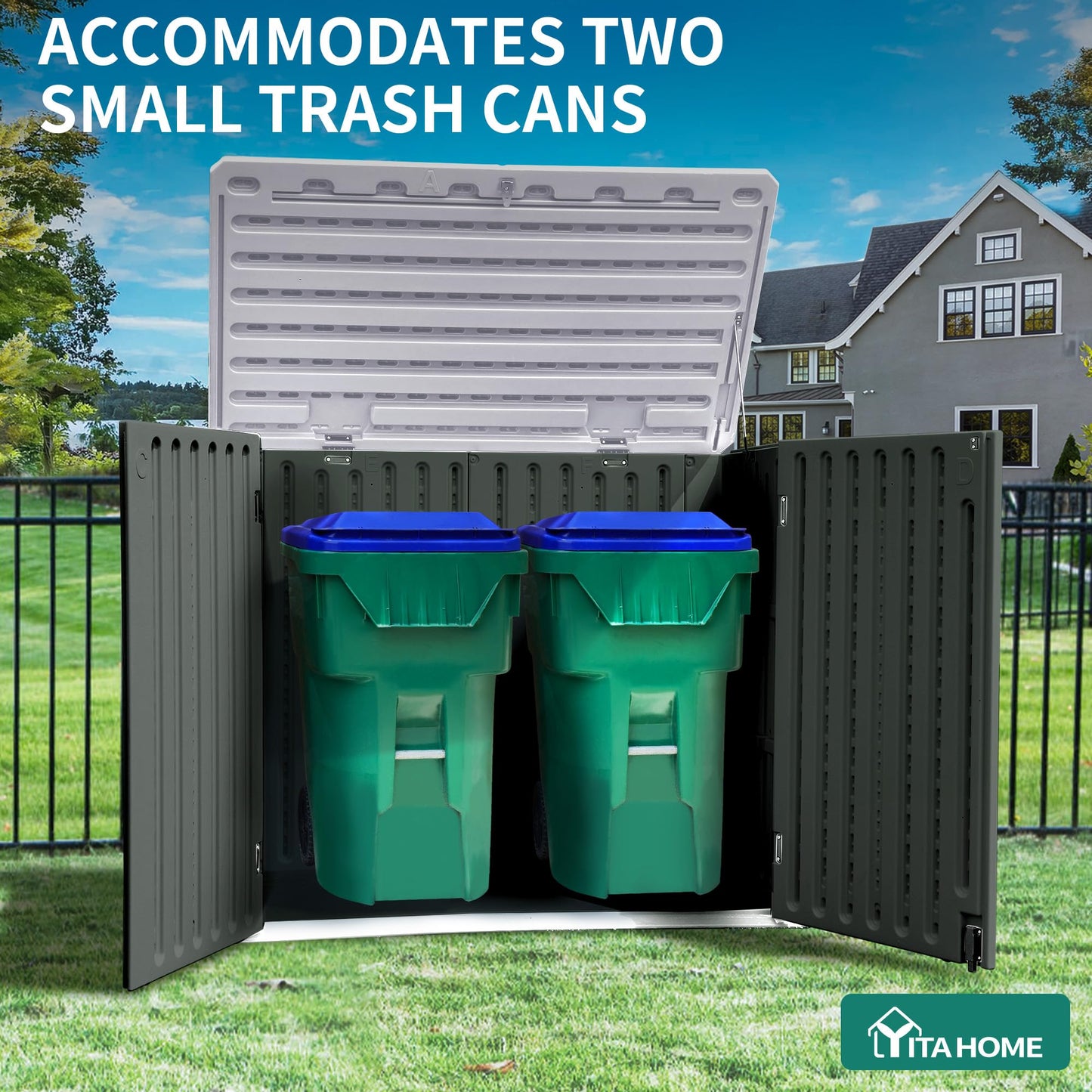 YITAHOME Extra Large Outdoor Horizontal Storage Shed, 4.5x4ft Resin Tool Sheds w/o Shelf, Easy to Assemble Waterproof Storage for Trash Cans, Garden Tools, Lawn Mower, Lockable, Dark Gray