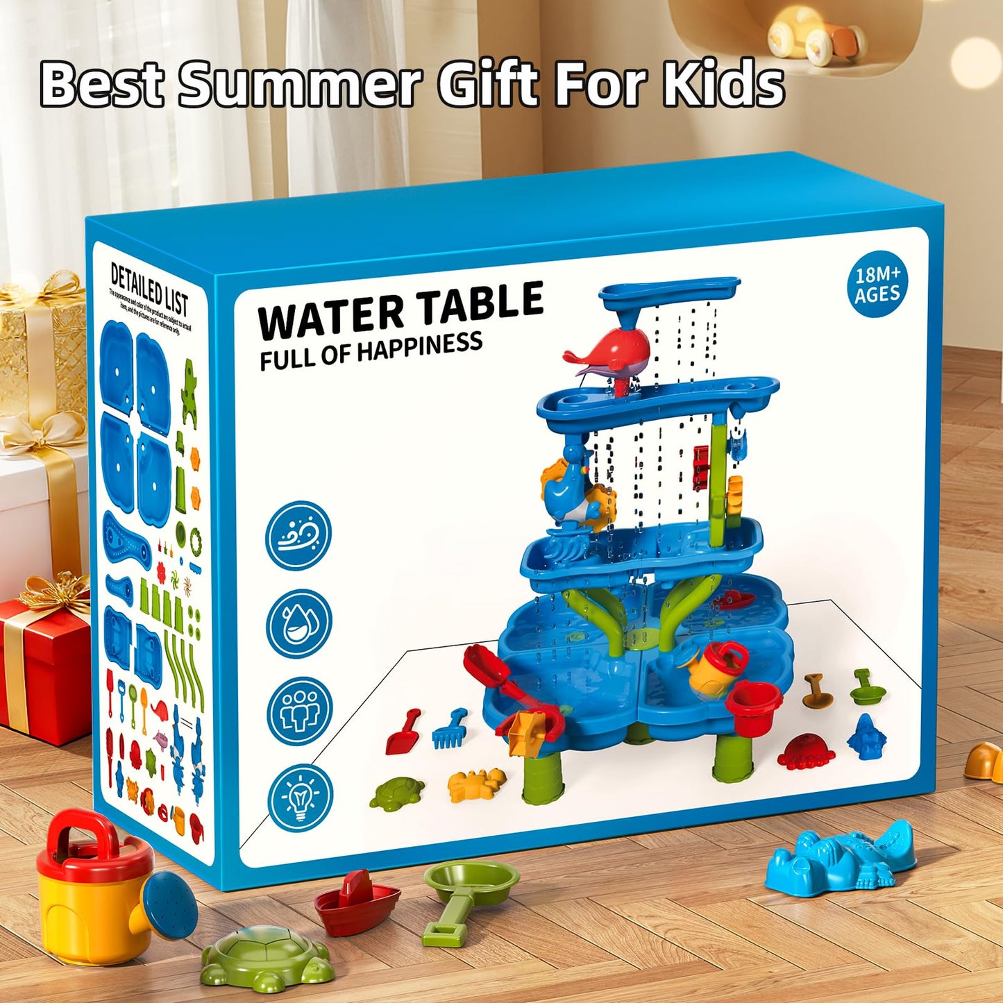 Kenthoris Water Table for Toddlers 1-3, Toddler Outdoor Toys Kids Summer Beach Backyard Pool Splash Activities Playsets, Water and Sand Activity Sensory Playset for Toddlers 1.5+ Years Old (9988)